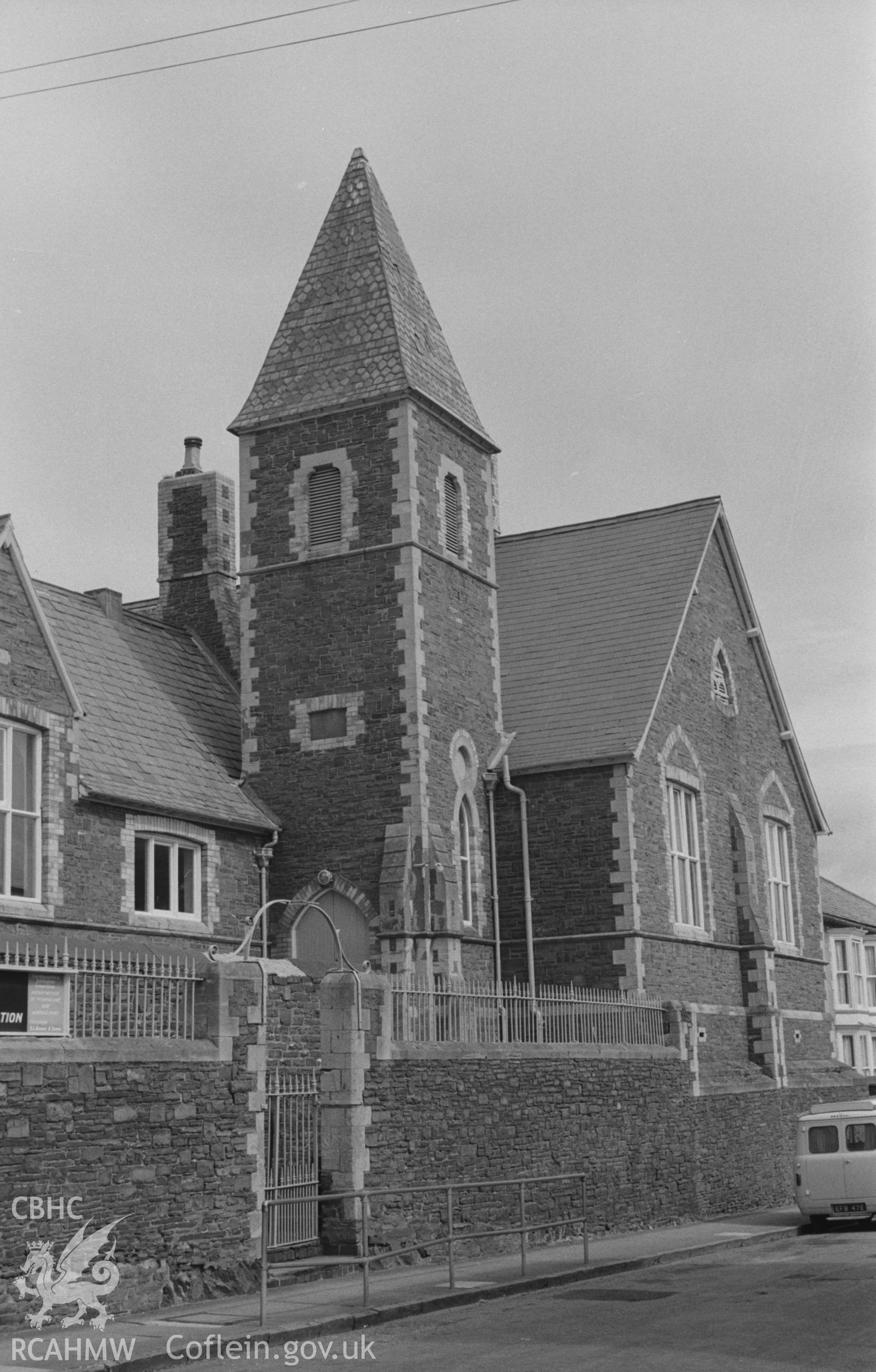 Digital copy of a black and white negative showing North Road School, Aberystwyth. Photographed by Arthur O. Chater on 15th August 1967, looking east from Grid Reference SN 587 819.