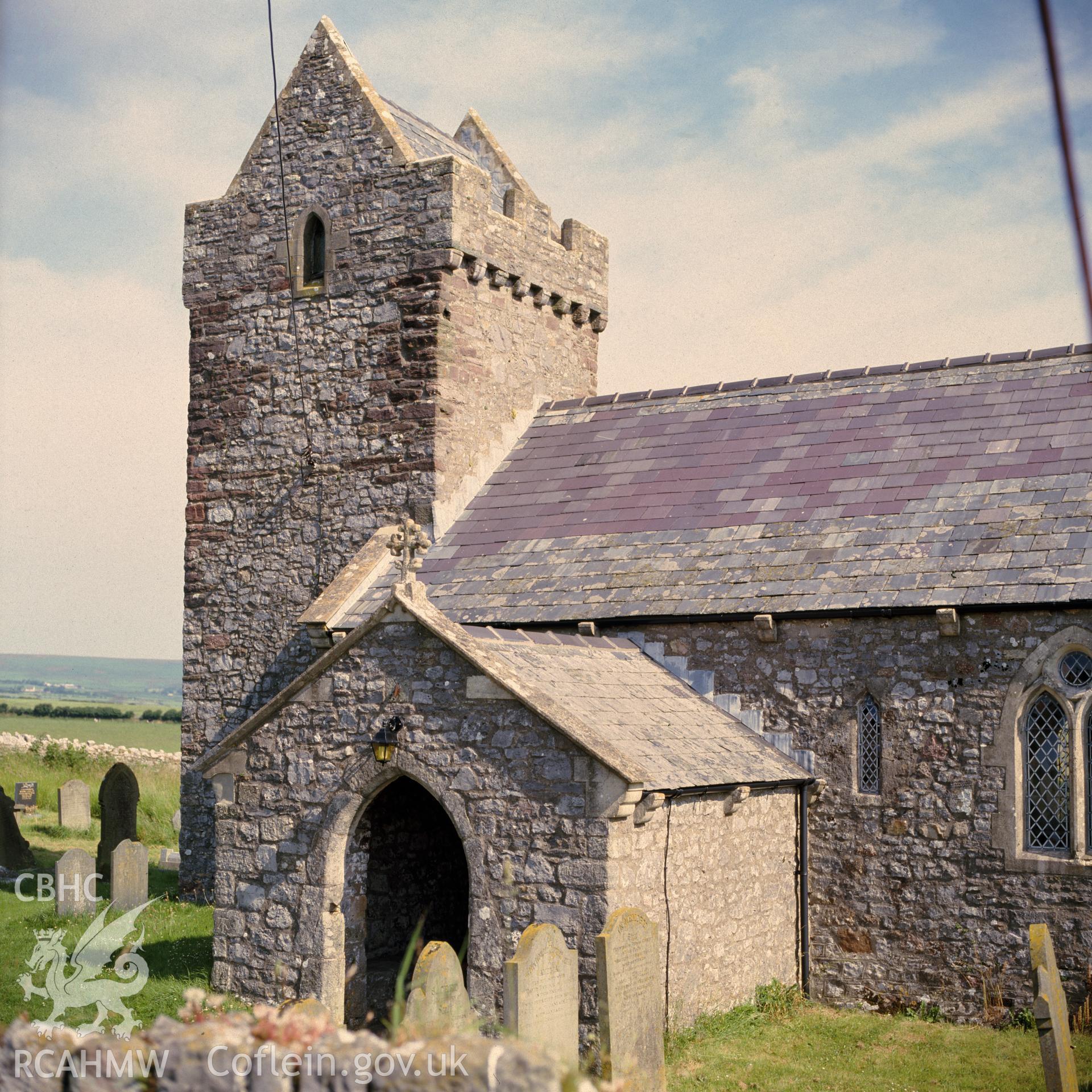 Digital copy of a colour negative showing view of Llanddewi Parish Church, 1987.
