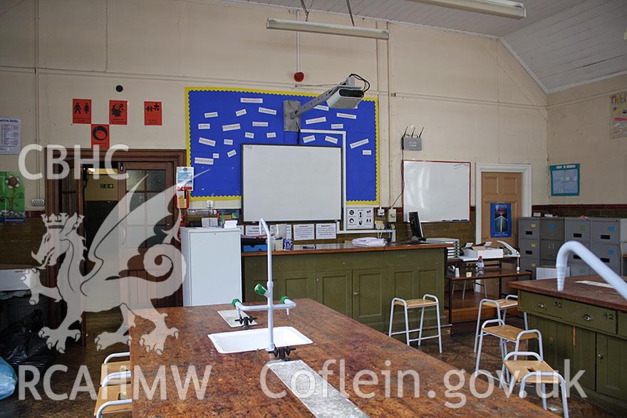 Digital colour photograph of the Chemistry Laboratory at Aberdare Girls Upper Comprehensive School, dated 14th July 2014. Included in material associated with a building recording conducted by Archaeology Wales, February 2018.