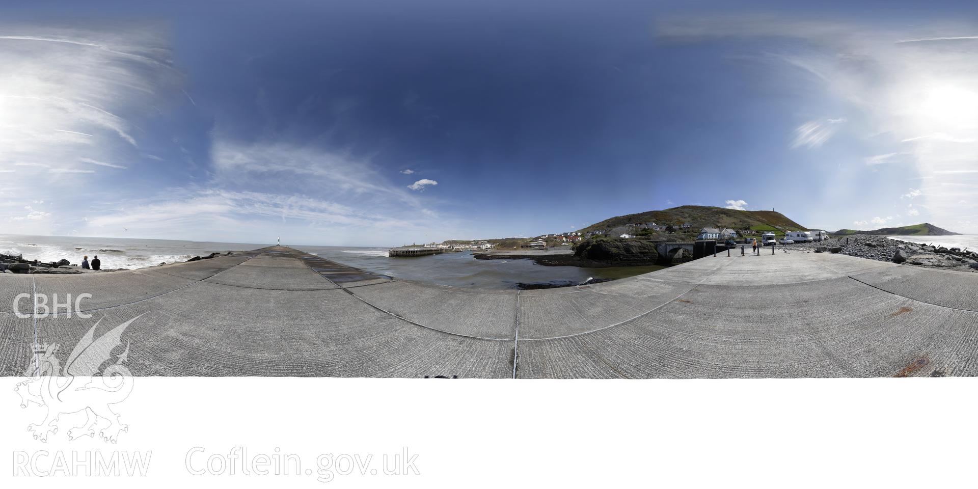 Reduced resolution Tiff of stitched images from the jetty to the harbour, Aberystwyth produced by Susan Fielding and Rita Singer, 2018. Produced through European Travellers to Wales project.