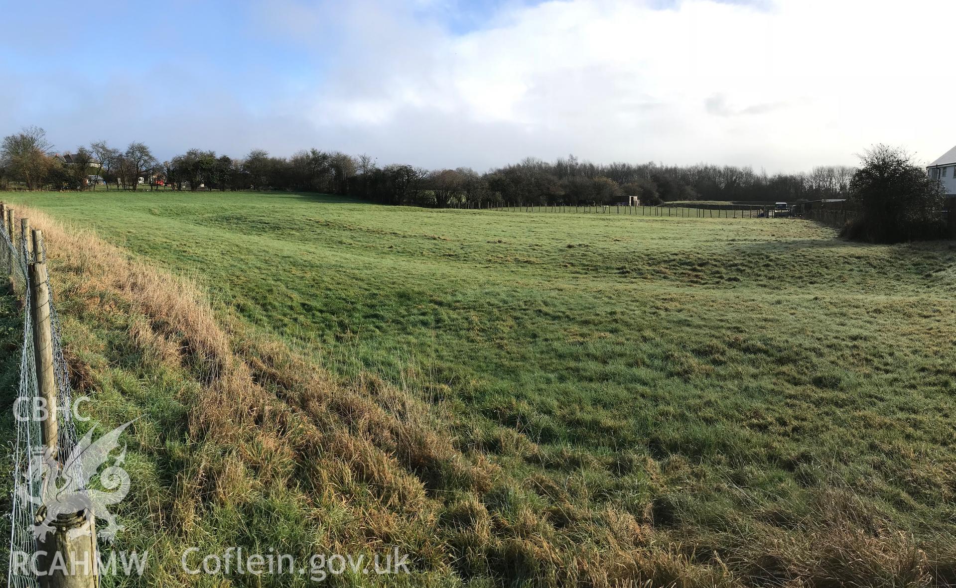 Digital colour photograph of Courtfield moated site on the eastern side of Undy, Newport, taken by Paul R. Davis on 4th February 2019.