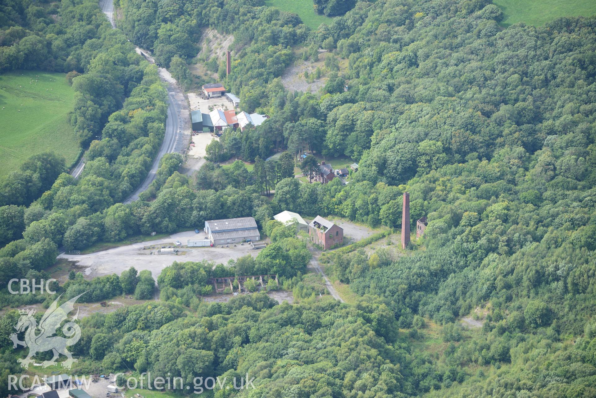 Ruby brickworks, Rhydymwyn. Oblique aerial photograph taken during the Royal Commission's programme of archaeological aerial reconnaissance by Toby Driver on 11th September 2015.