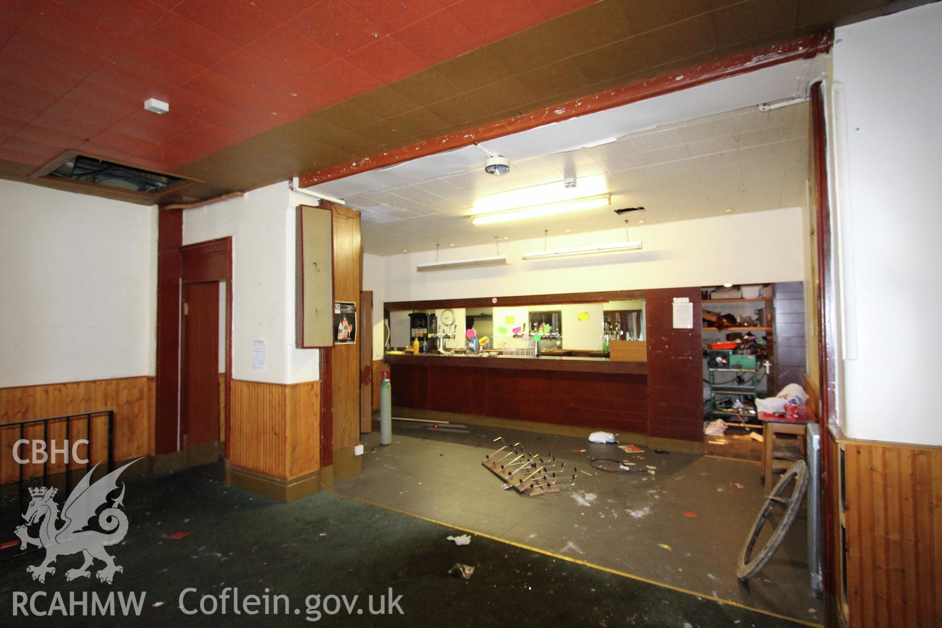 Interior view of the Railway Institute, Bangor. Photographed during survey conducted by Sue Fielding for the RCAHMW on 4th April 2016.