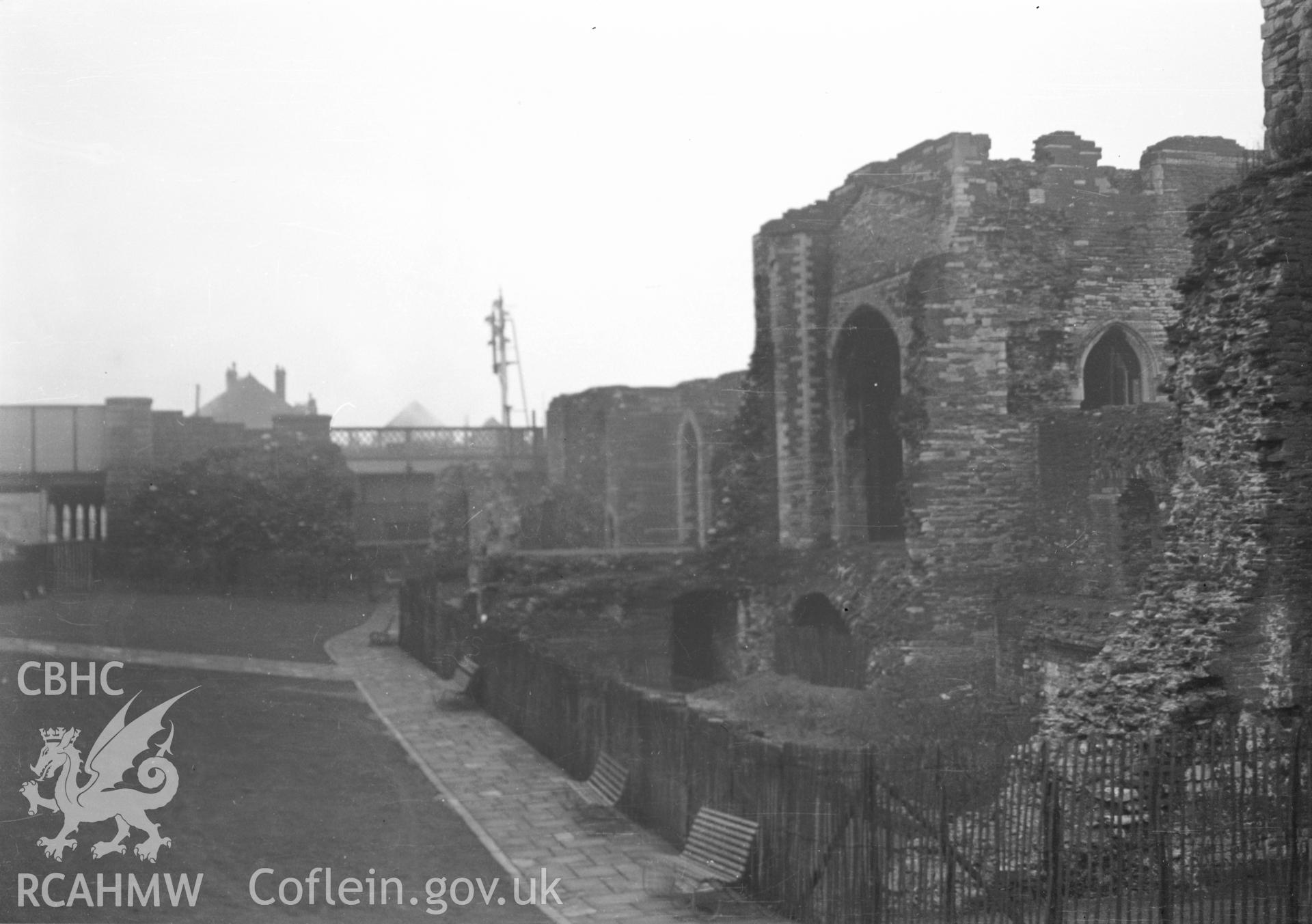 Digital copy of a nitrate negative showing view of Newport Castle (Gwent) taken by Ordnance Survey.