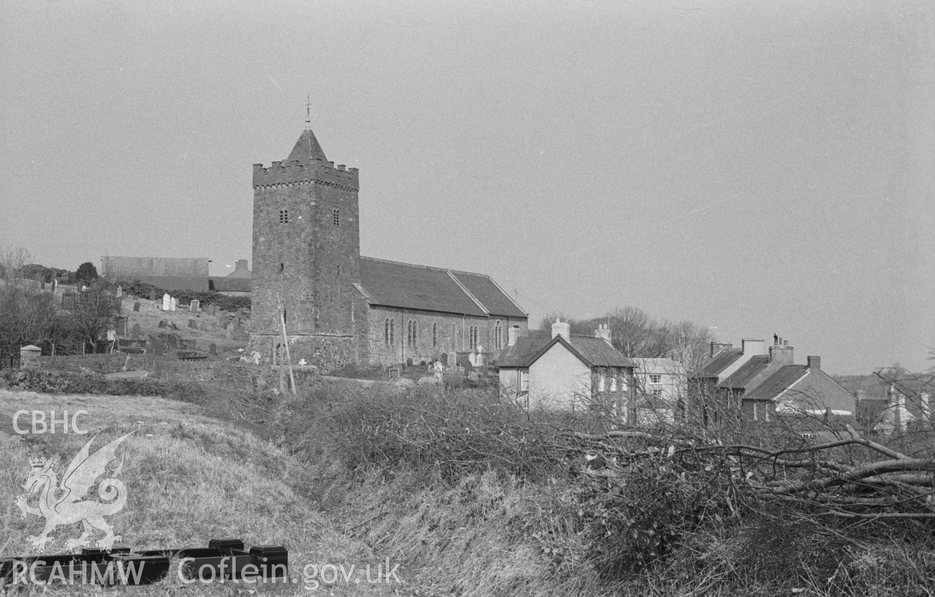 Black and White photograph showing St David's church, Llanarth. Photographed by Arthur Chater in April 1963 from Grid Reference SN 422 577, looking north east.