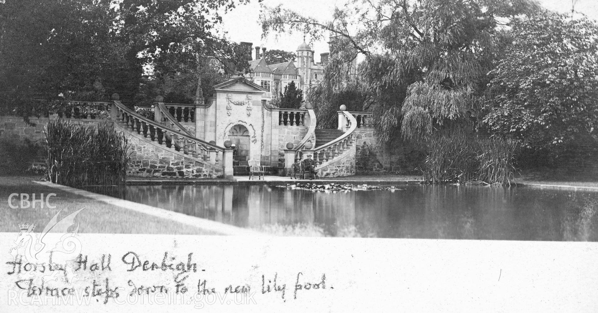 Postcard view of the gardens at Horsley Hall.