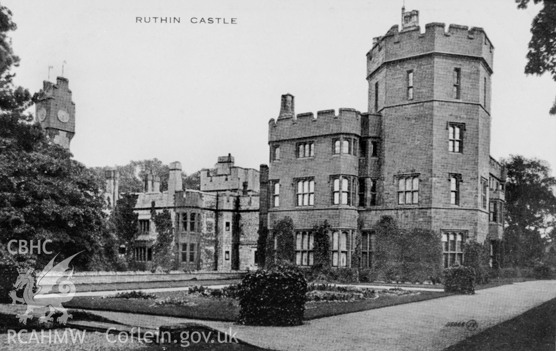 Black and white print of Ruthin Castle Hotel copied from a postcard loaned by P.M. Reid.
