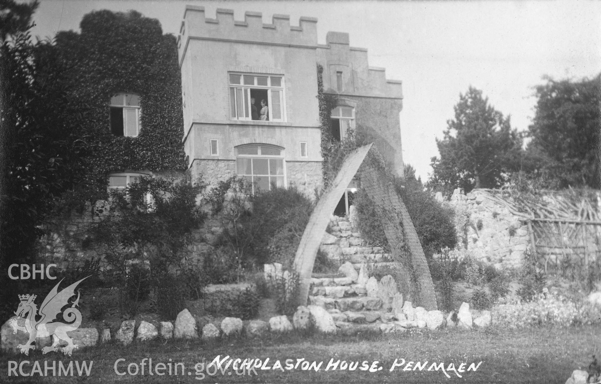 Exterior view of Nicholaston House, Penmaen, copied from an undated postcard loaned by Thomas Lloyd.