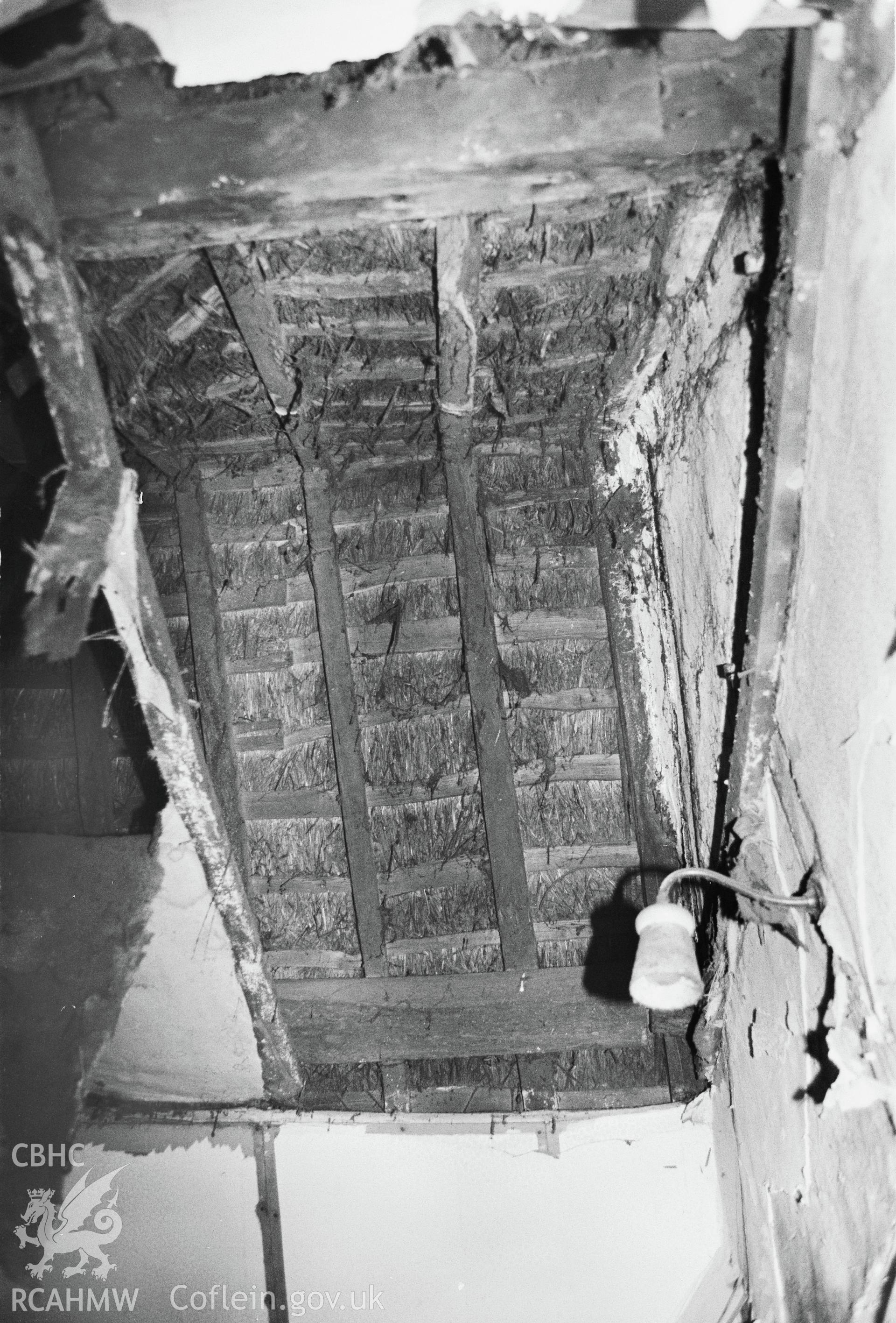 Interior, outer-room under-thatch at passage-partition.  NA/DE/99/014