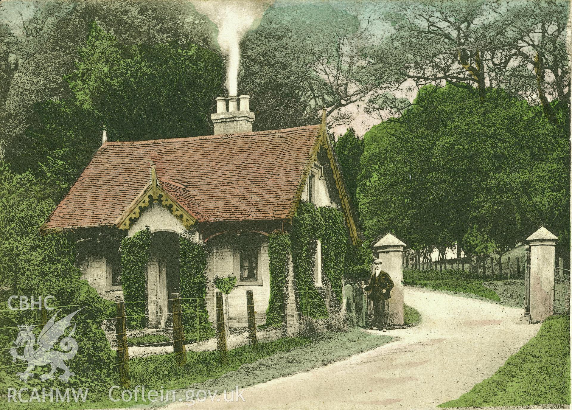c.1904 postcard view of Second or Middle Lodge at Llanerchydol Hall.