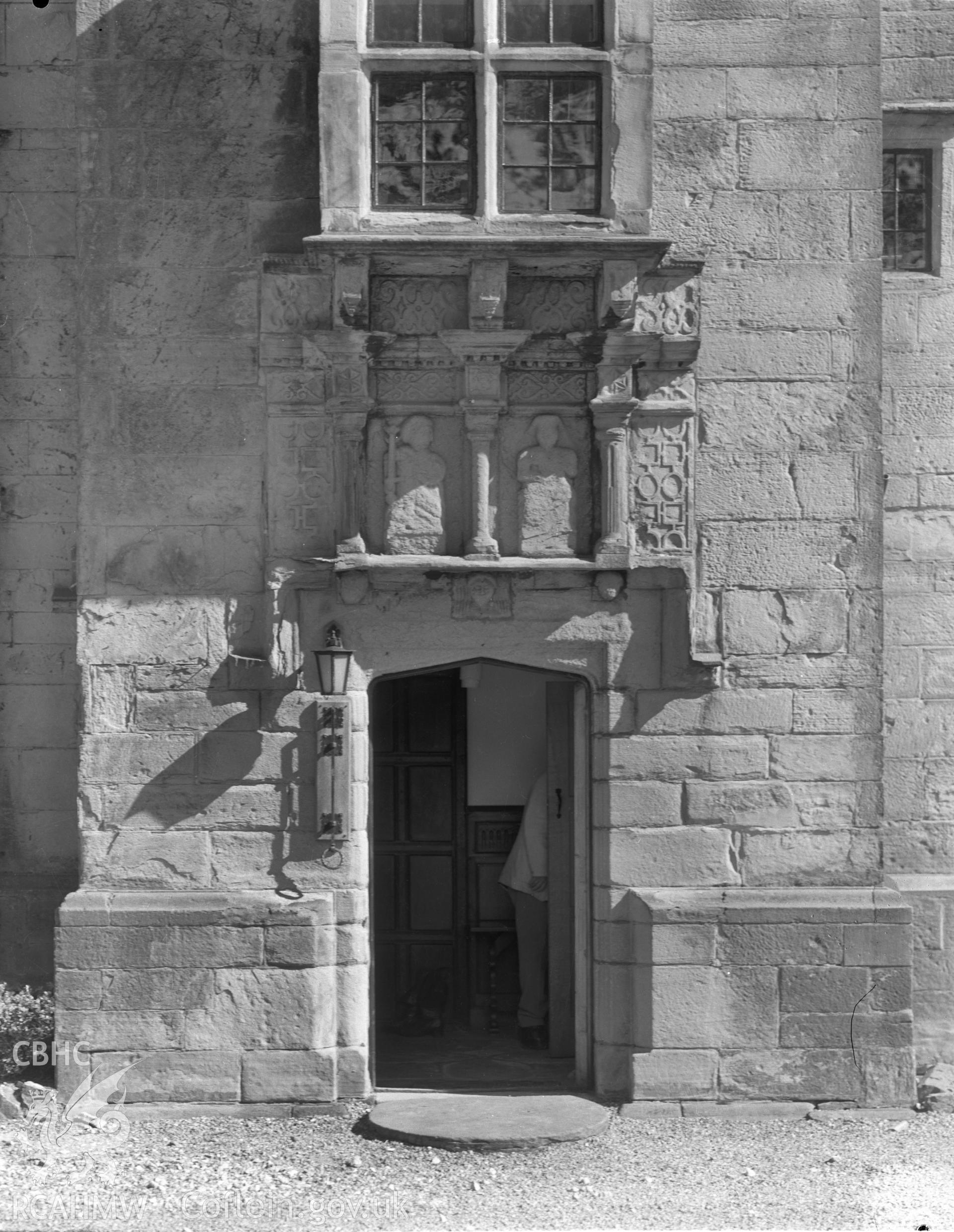 Digital copy of an acetate negative showing the east side entrance of Hen Blas, Llanasa.