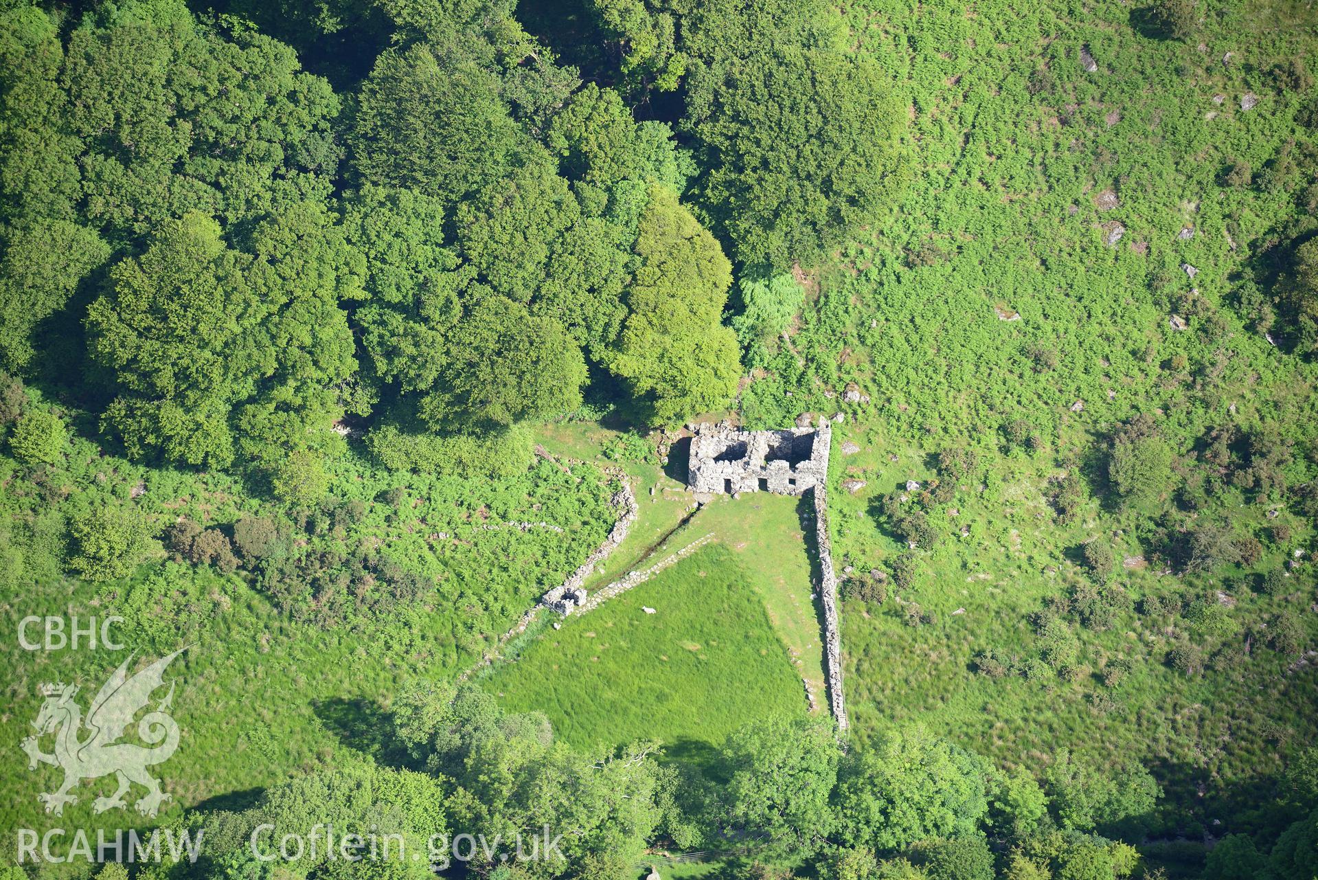 Ffynnon Gybi holy well, near Llanystumdwy. Oblique aerial photograph taken during the Royal Commission's programme of archaeological aerial reconnaissance by Toby Driver on 23rd June 2015.
