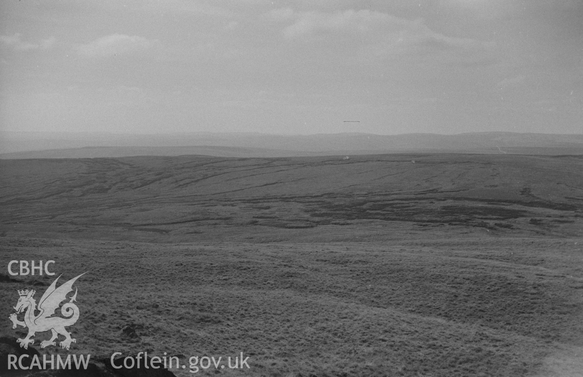 Digital copy of a black and white negative showing view from summit of Drygarn Fawr, in the Cambrian Mountains. Photographed by Arthur O. Chater in September 1964.