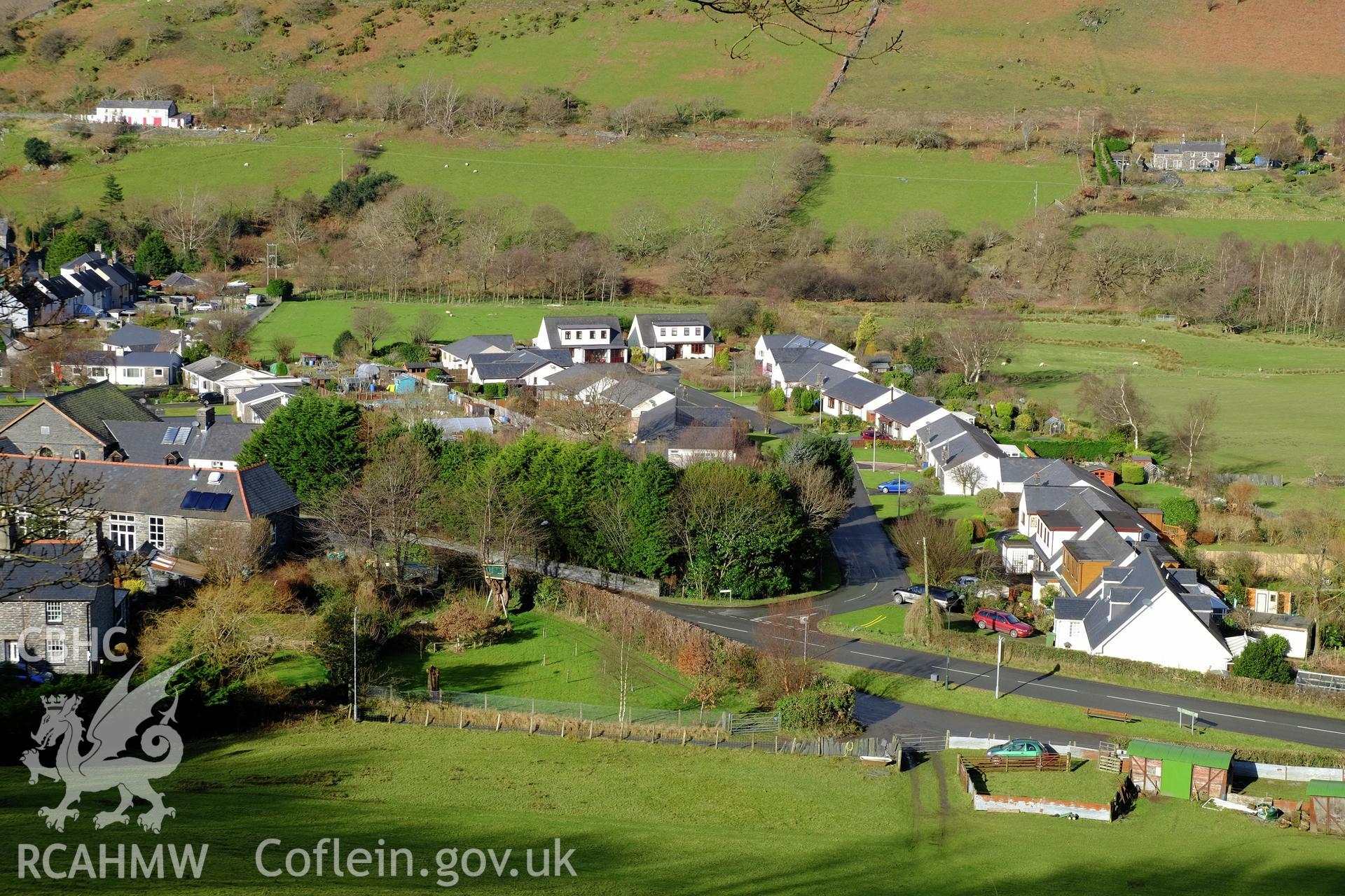 Colour photograph showing view looking north at Tan y Fedw, Abergynolwyn, produced by Richard Hayman 7th February 2017