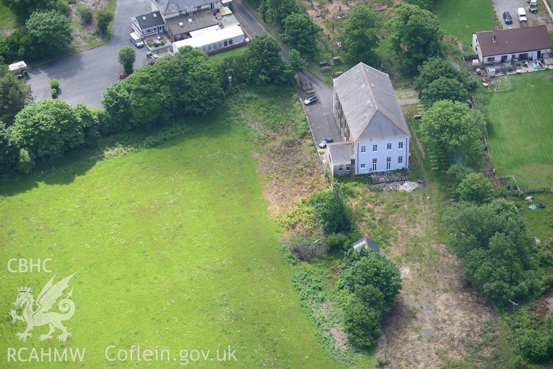 Mynydd-Bach Independent Chapel near Morriston, Swansea. Oblique aerial photograph taken during the Royal Commission's programme of archaeological aerial reconnaissance by Toby Driver on 19th June 2015.