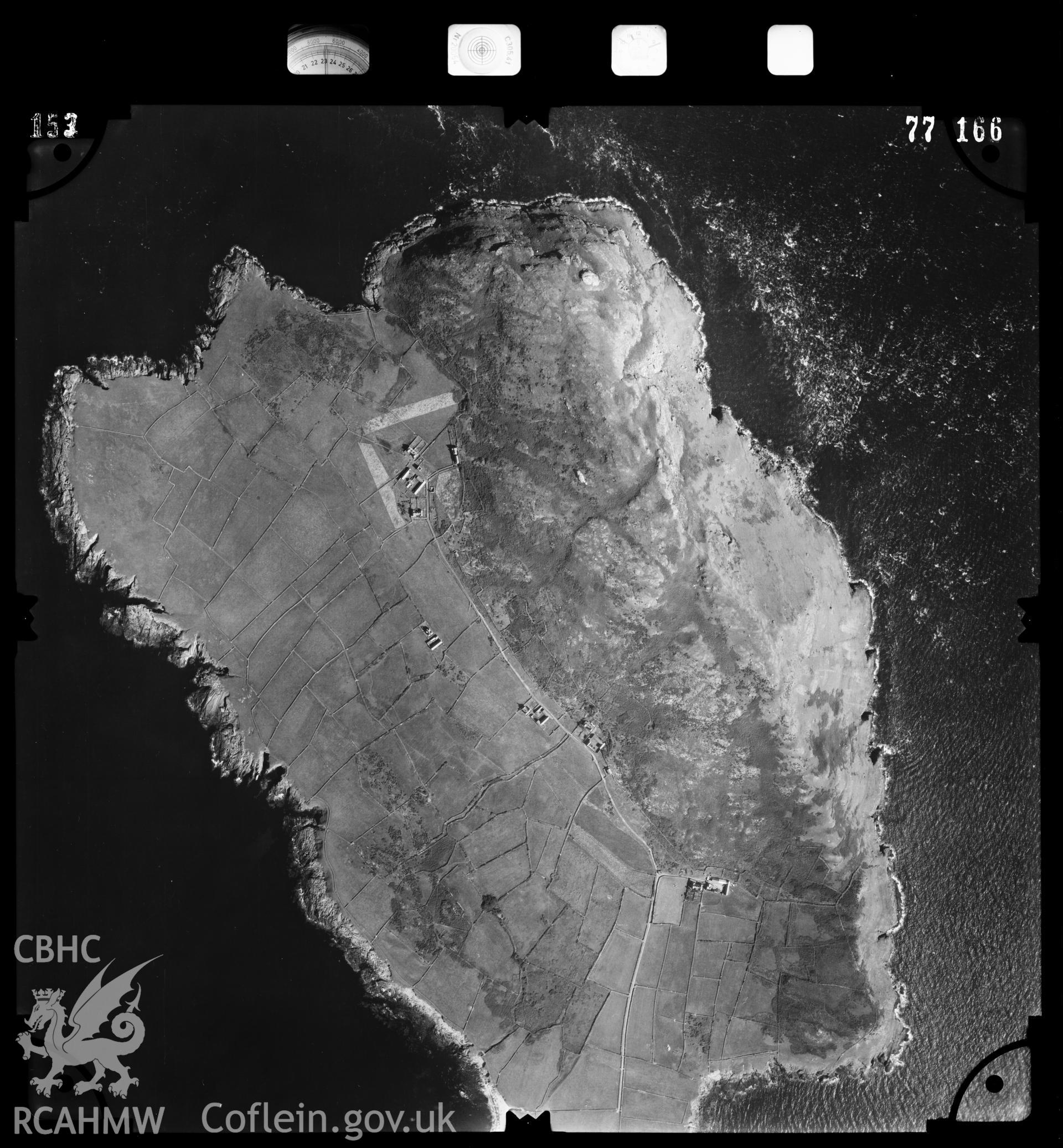 Digital copy of an aerial view of Bardsey Island by Ordnance Survey, 1977.