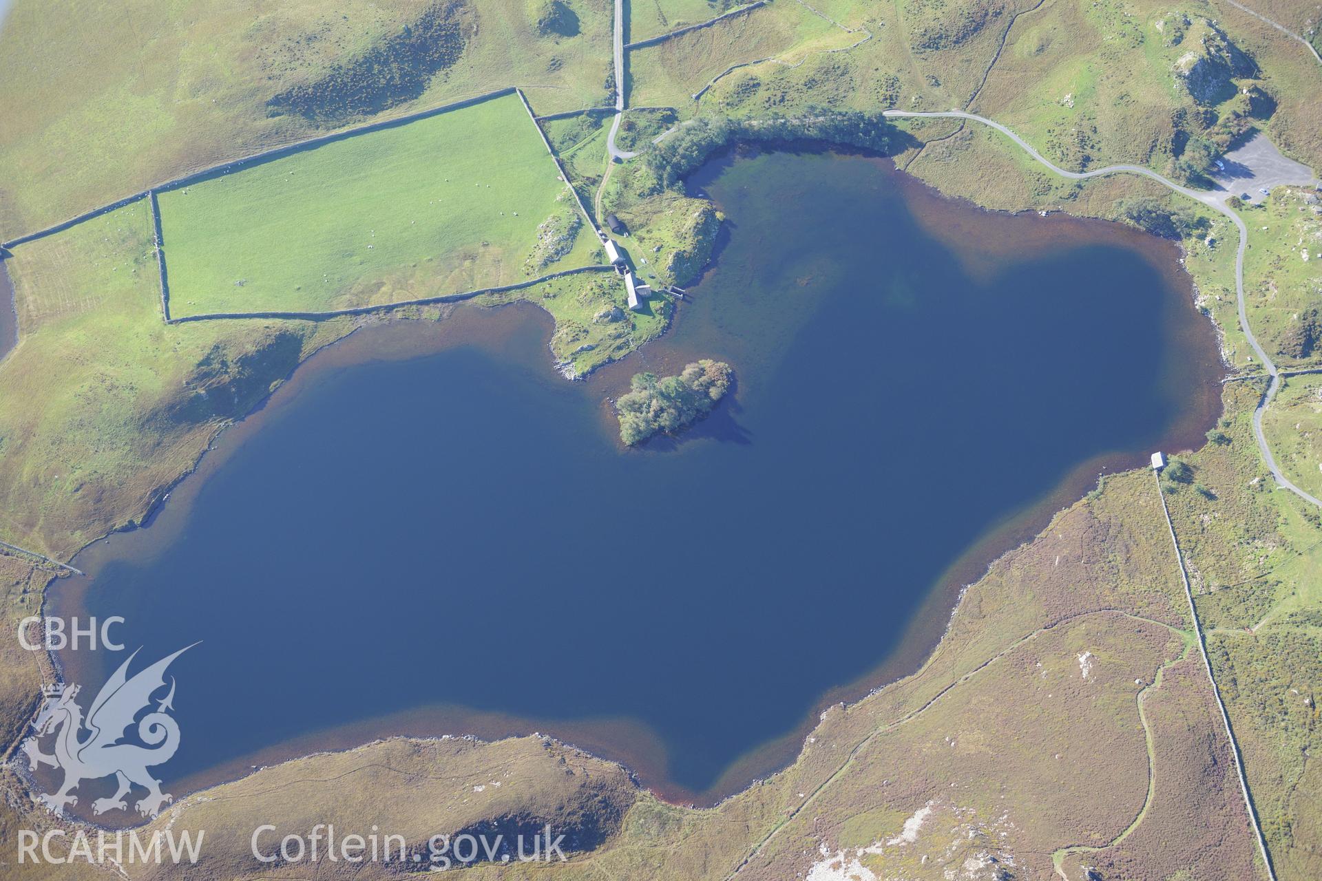 Llynnau Cregennen on the slopes of Cadair Idris. Oblique aerial photograph taken during the Royal Commission's programme of archaeological aerial reconnaissance by Toby Driver on 2nd October 2015.