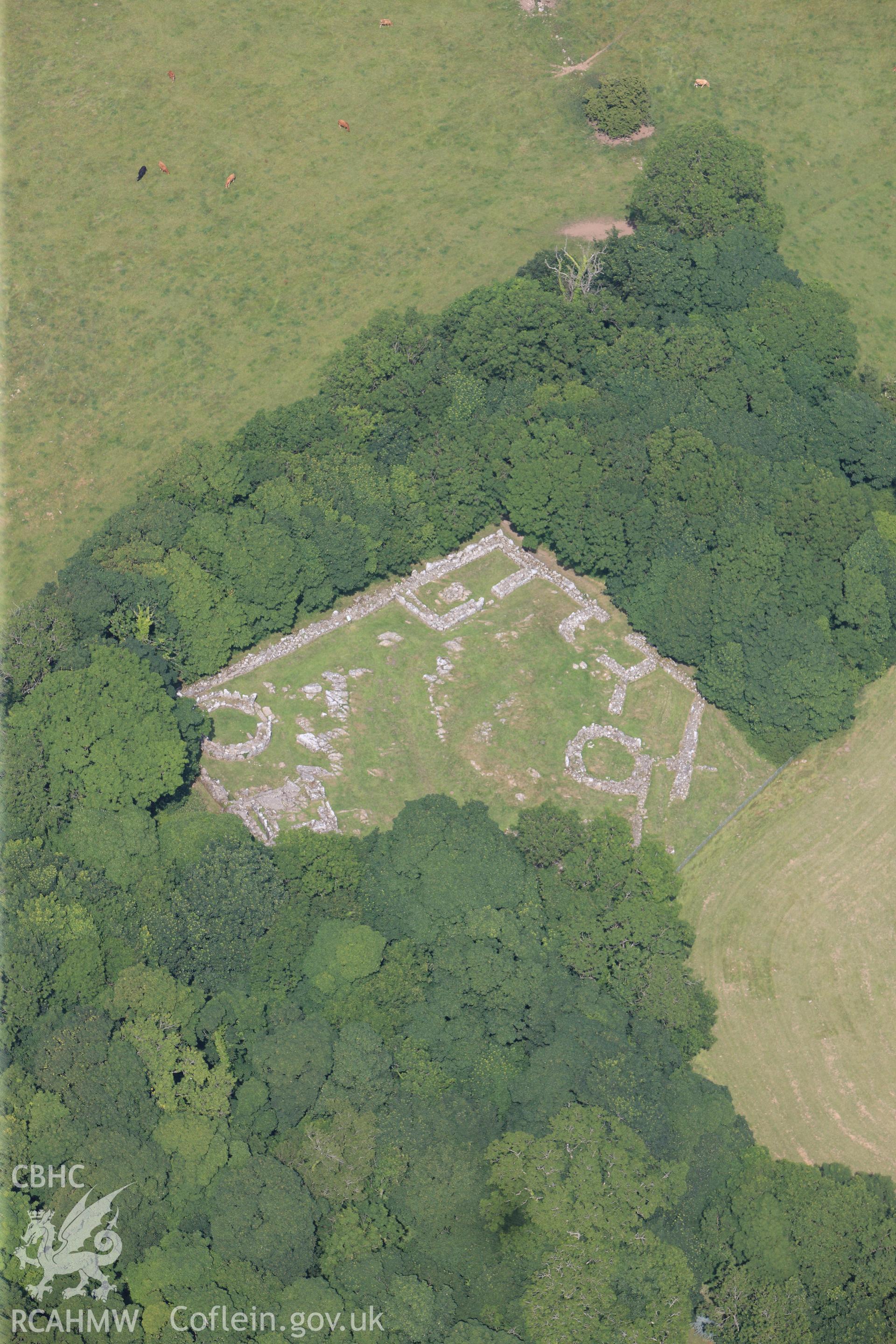 Din Lligwy settlement, Moelfre. Oblique aerial photograph taken during the Royal Commission?s programme of archaeological aerial reconnaissance by Toby Driver on 12th July 2013.