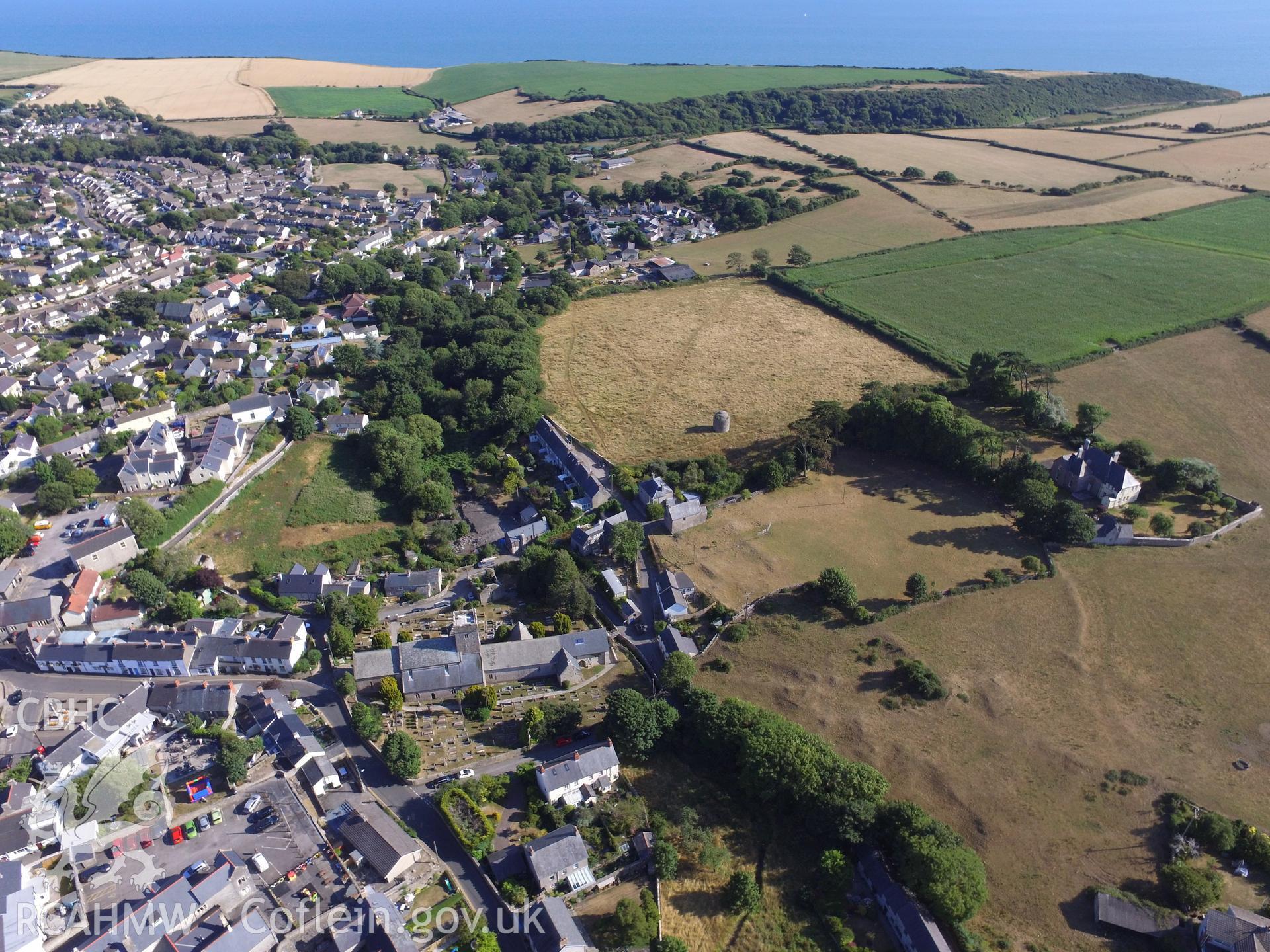The town of Llantwit Major, St. Illtyd's Church and the site of the Llantwit Major grange. Colour photograph taken by Paul R. Davis on 25th July 2018.