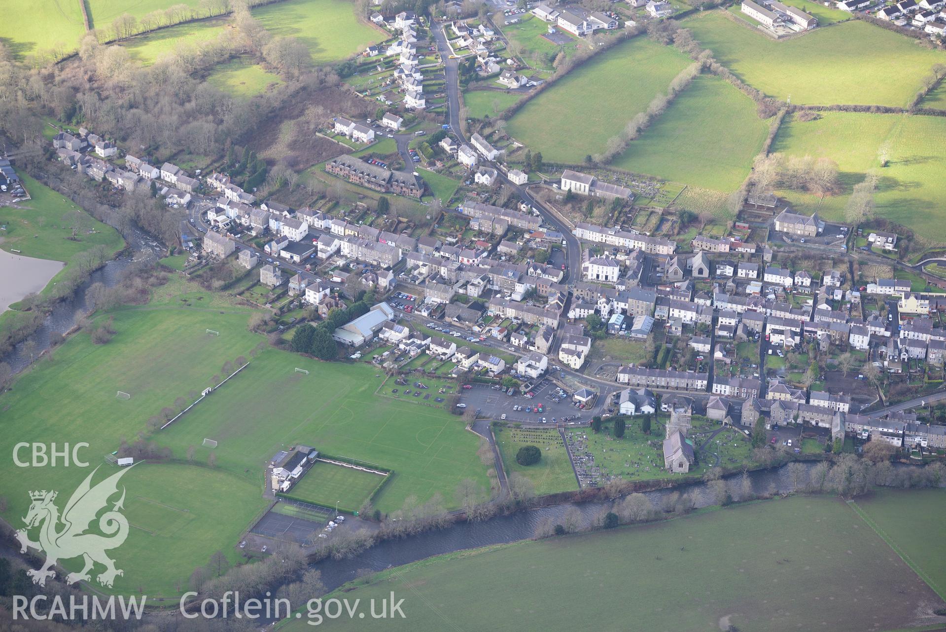 Llandysul. Oblique aerial photograph taken during the Royal Commission's programme of archaeological aerial reconnaissance by Toby Driver on 6th January 2015.