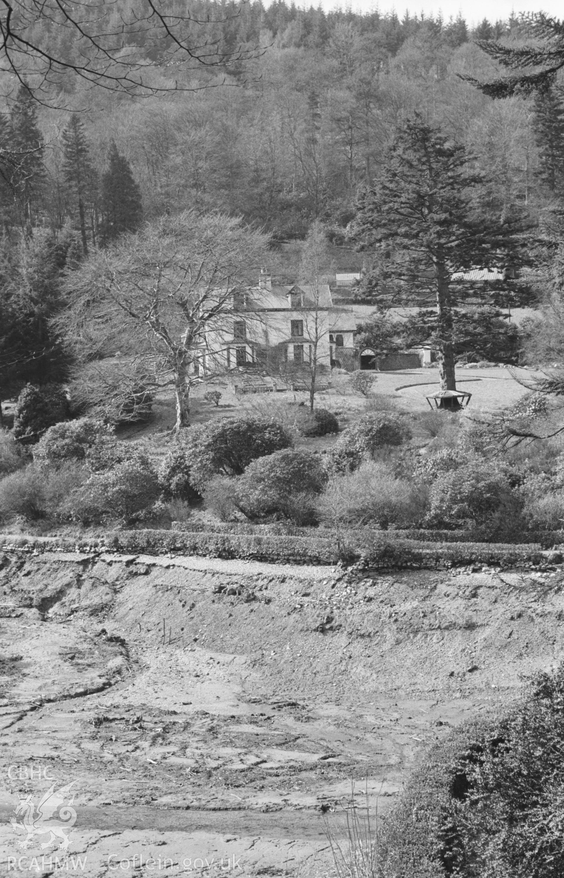 Digital copy of a black and white negative showing exterior view of Plas Cwmllecoediog, Aberangell. Photographed by Arthur O. Chater in April 1965.