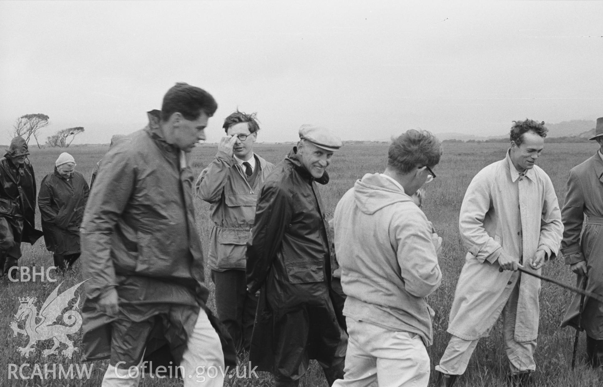 Digital copy of a black and white negative showing BSBI Welsh Regional excursion to Borth Bog. Photographed in September 1963 by Arthur O. Chater from Grid Reference c. 637 917.