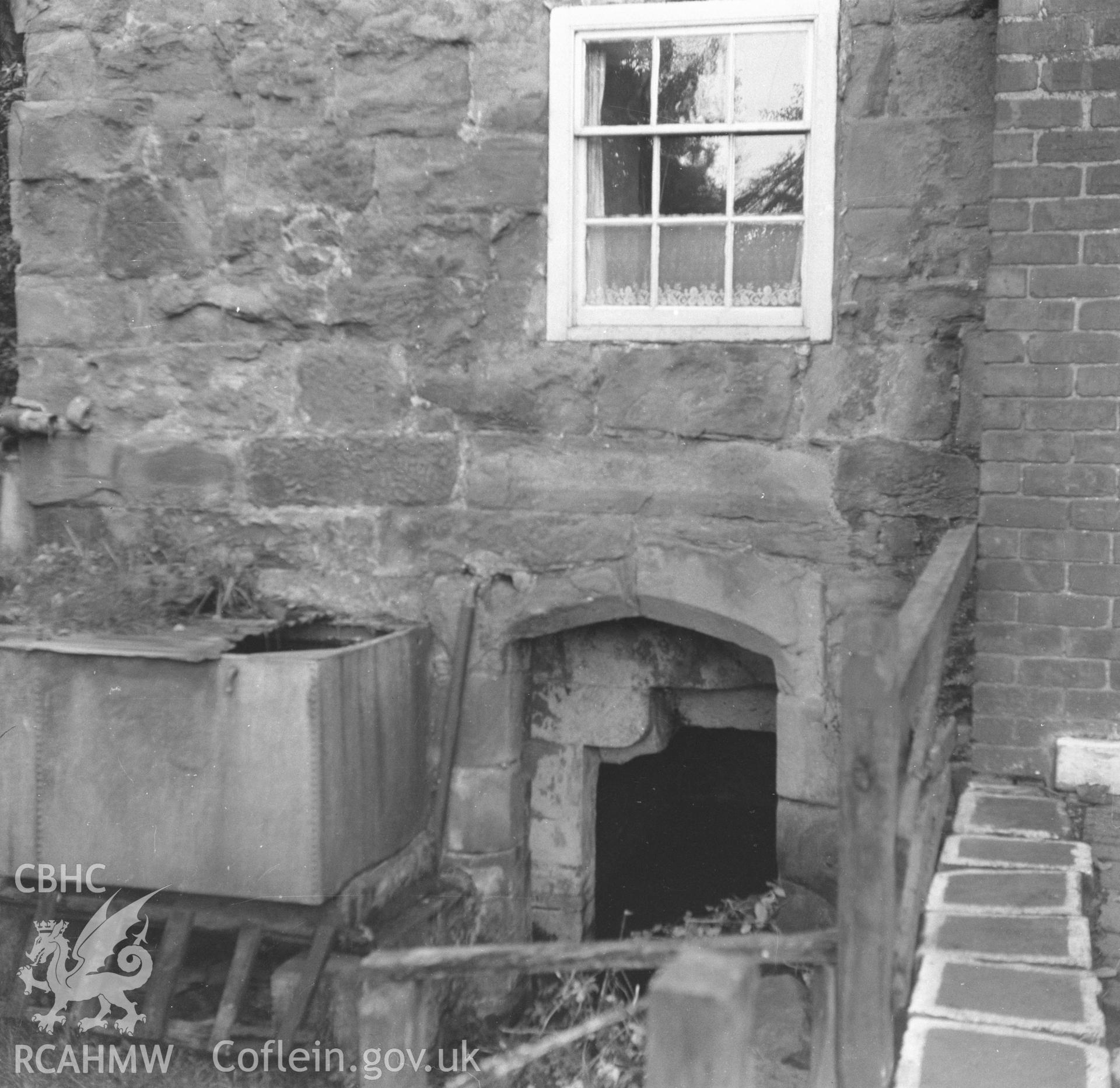 Digital copy of a black and white nitrate negative showing detail of doorway at Llyseurgain.
