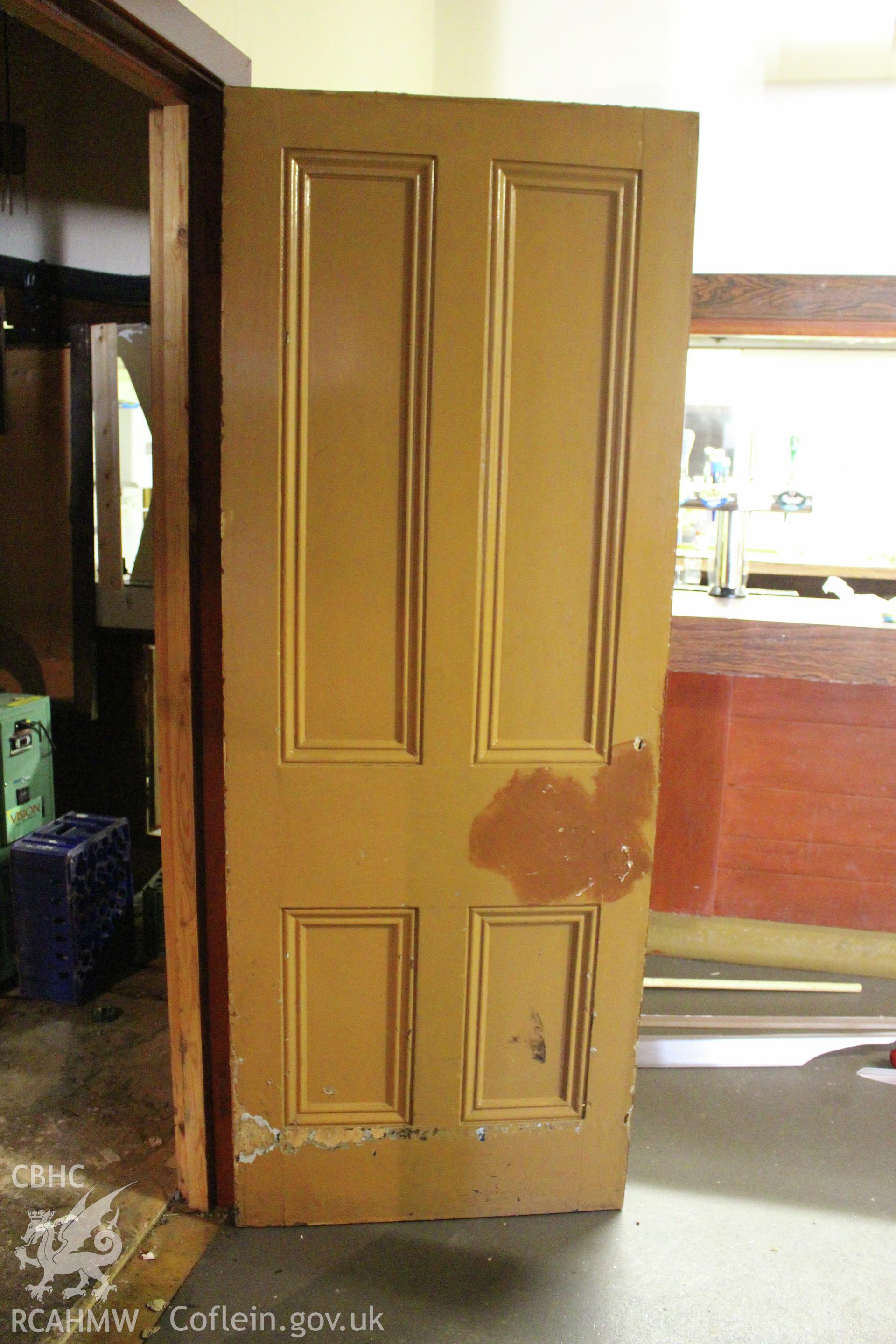 Detailed view of internal door at the Railway Institute, Bangor. Photographed during survey conducted by Sue Fielding for the RCAHMW on 4th April 2016.