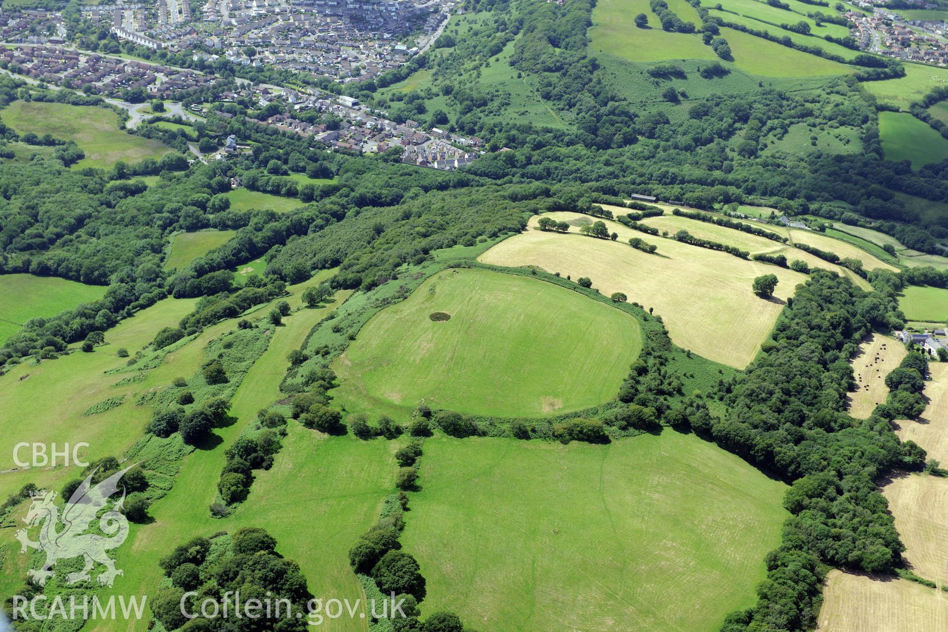 Caerau Hillfort and supposed site of battle, Rhiwsaeson, Llantrisant. Oblique aerial photograph taken during the Royal Commission's programme of archaeological aerial reconnaissance by Toby Driver on 29th June 2015.