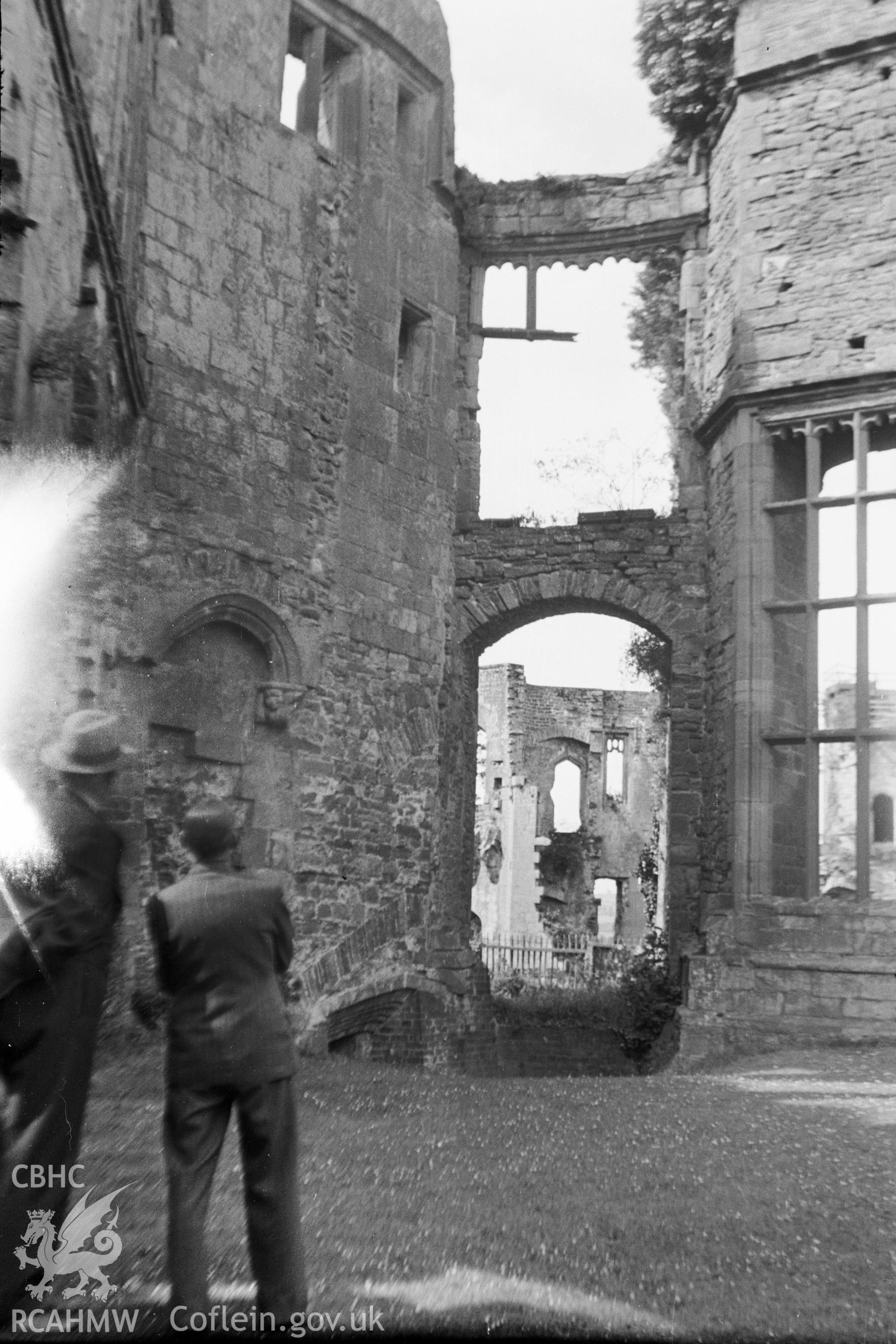 Digital copy of a nitrate negative showing Raglan Castle, taken by Leonard Monroe, 1927.