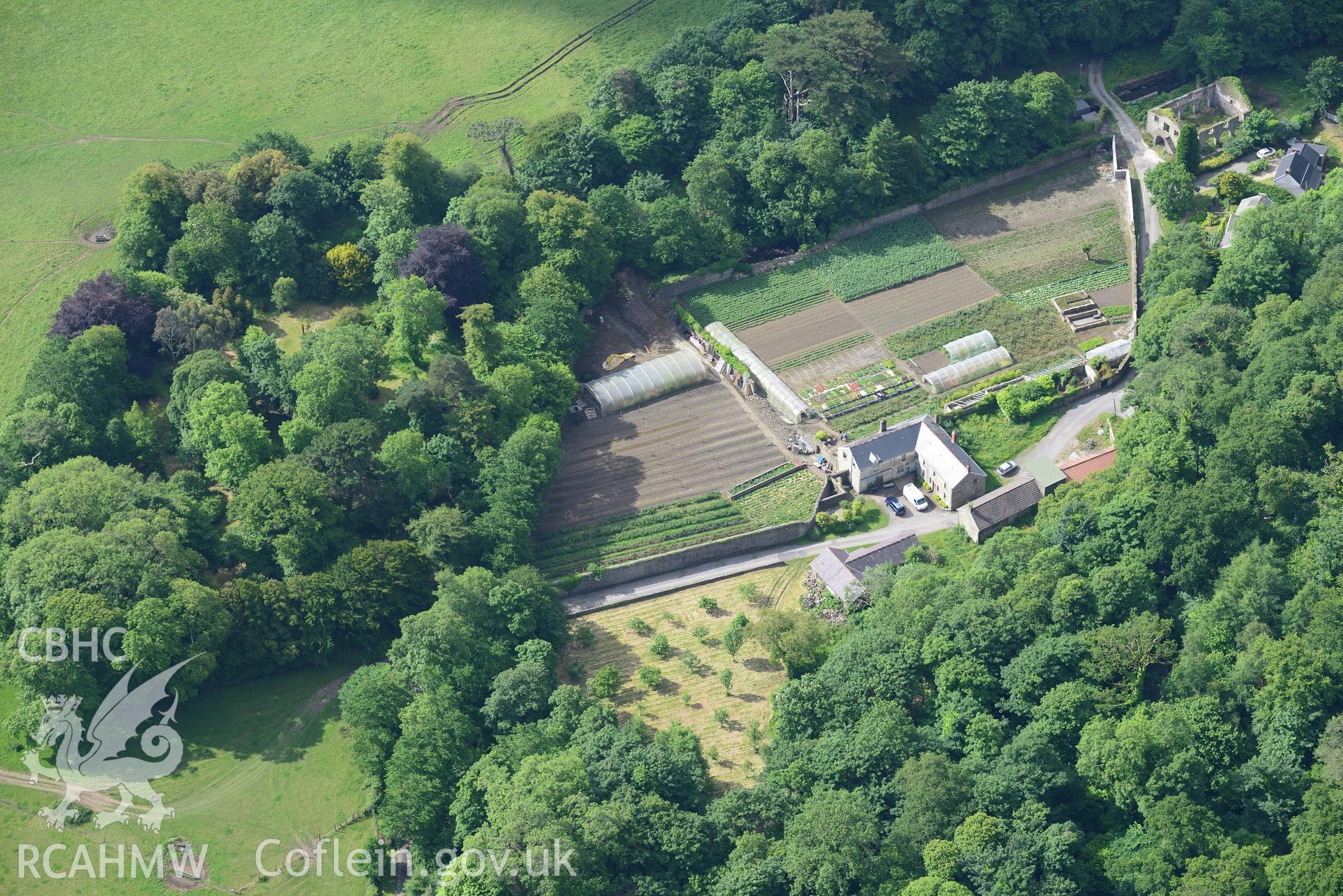 Stradey Castle Garden, Llanelli. Oblique aerial photograph taken during the Royal Commission's programme of archaeological aerial reconnaissance by Toby Driver on 19th June 2015.