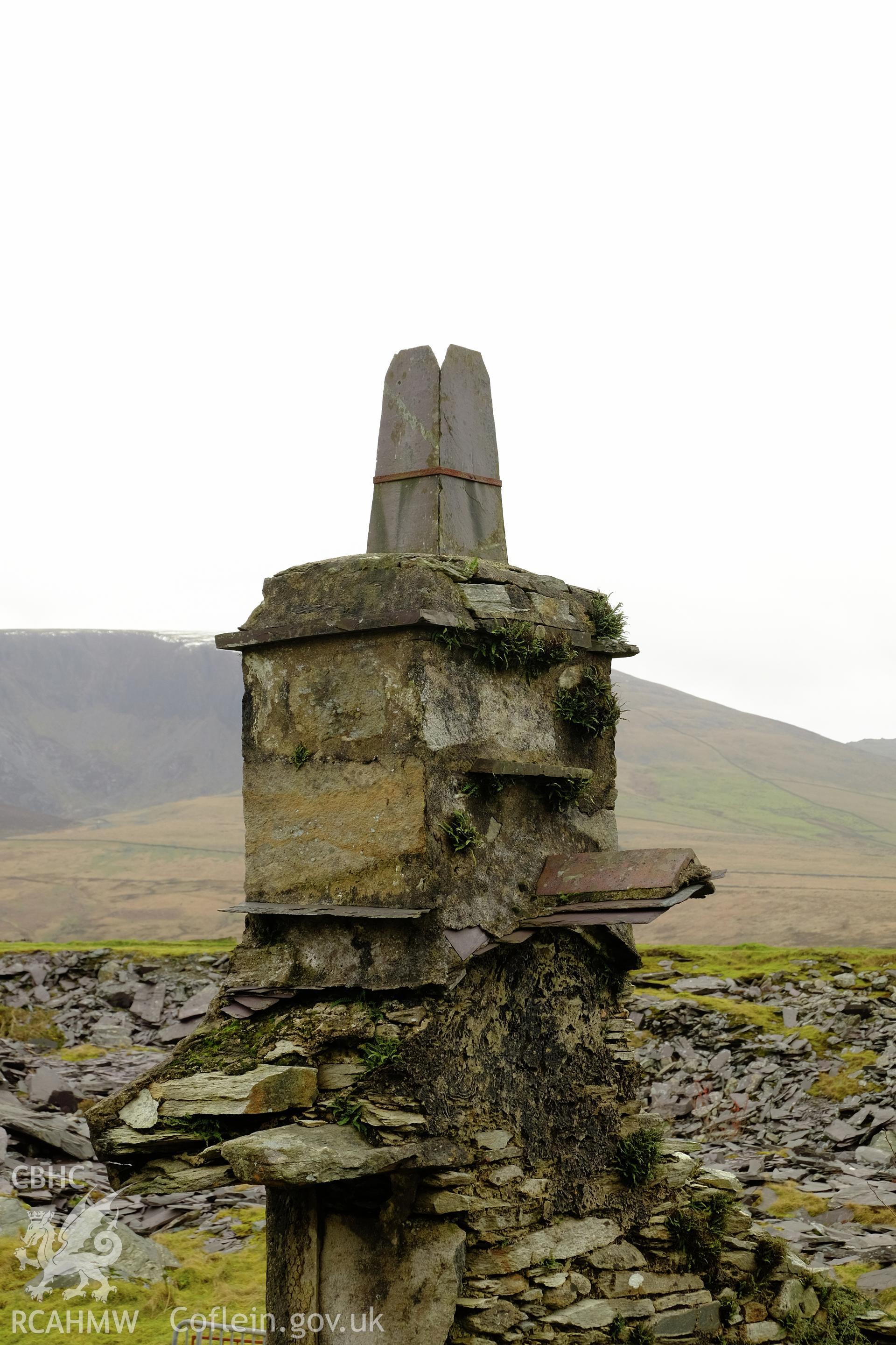Colour photograph showing view looking at chimney detail of a cottage in Cilgwyn, produced by Richard Hayman 7th March 2017