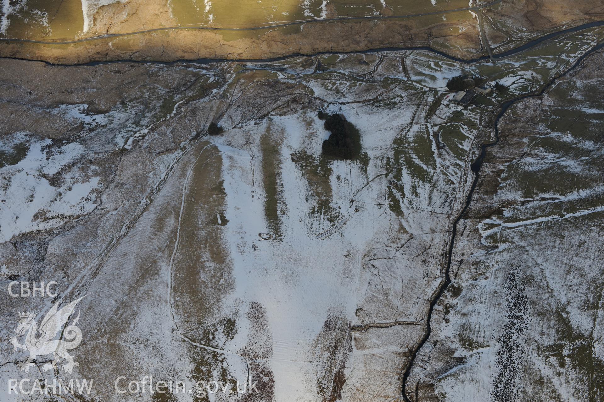 Site of Nant Torclawdd house, west of Rhayader. Oblique aerial photograph taken during the Royal Commission's programme of archaeological aerial reconnaissance by Toby Driver on 4th February 2015.