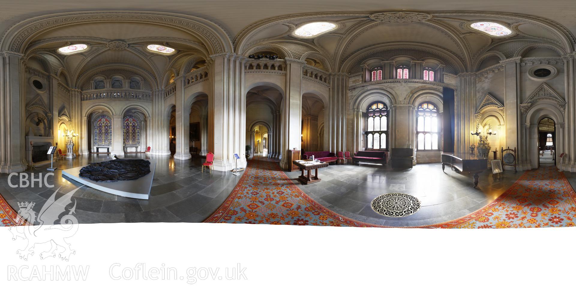 Reduced resolution Tiff of stitched images in the Hall at Penrhyn Castle produced by Susan Fielding and Rita Singer, October 2017. Produced through European Travellers to Wales project.