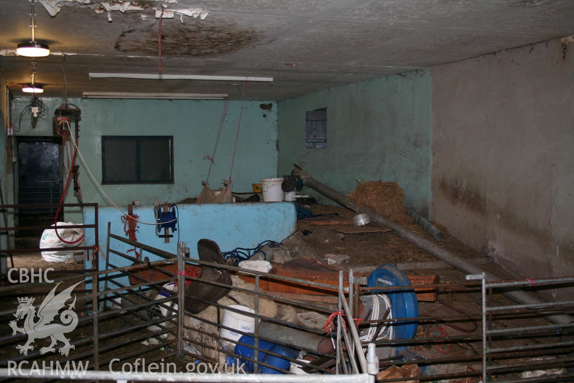 Interior view showing metal gate partitions. Photographic survey of the southern range of cowhouses at Tan-y-Graig Farm, Llanfarian. Conducted by Geoff Ward and John Wiles, 11th December 2006.