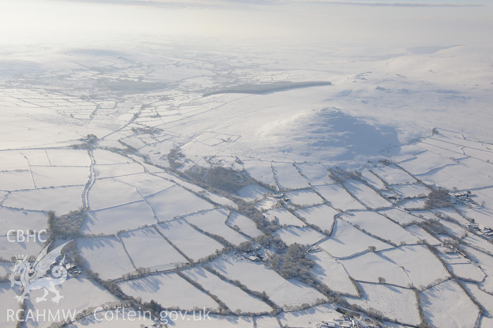 Foel Drygarn Hillfort, east of Crymych. Oblique aerial photograph taken during the Royal Commission?s programme of archaeological aerial reconnaissance by Toby Driver on 24th January 2013.