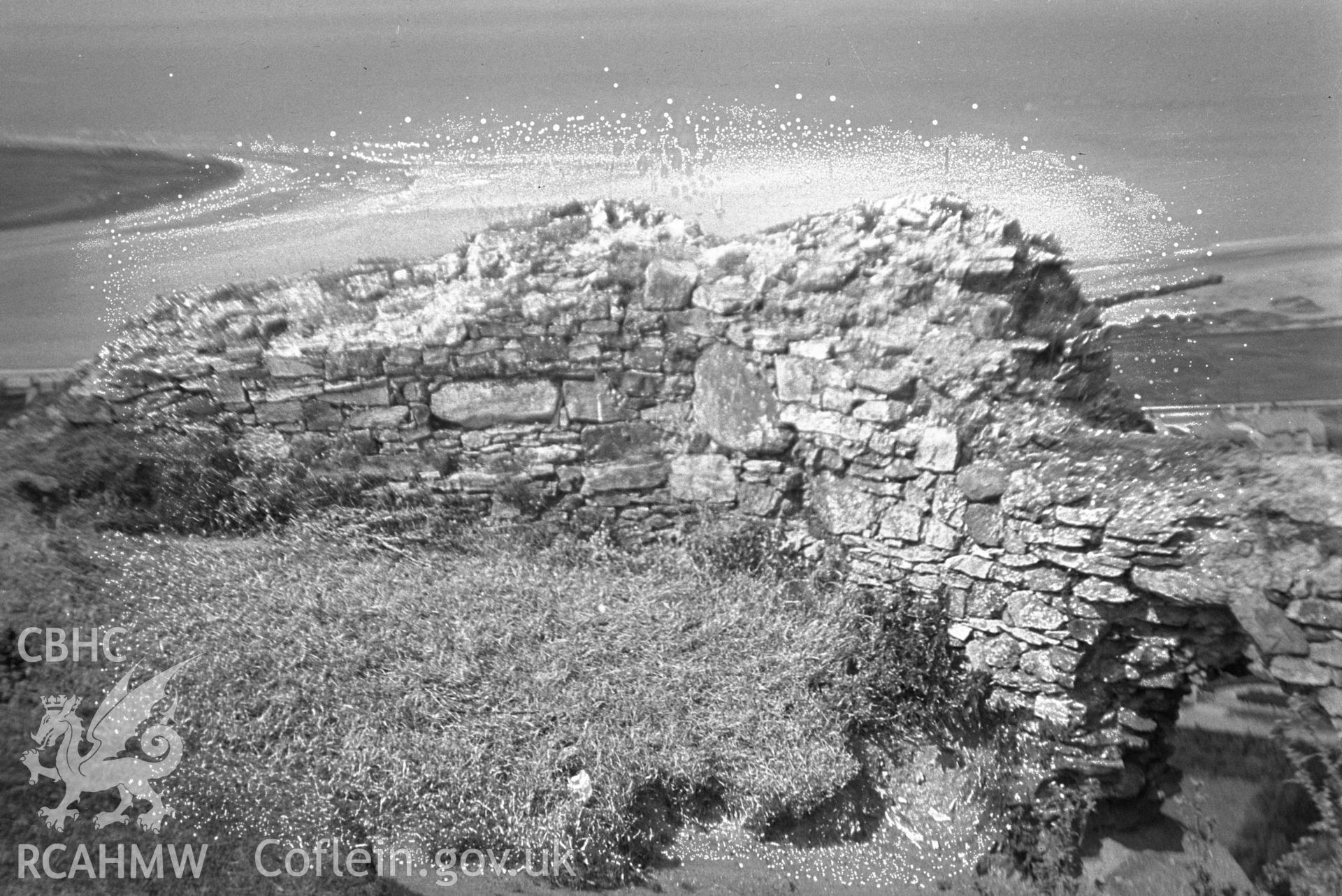 Digital copy of a nitrate negative showing Deganwy Castle.