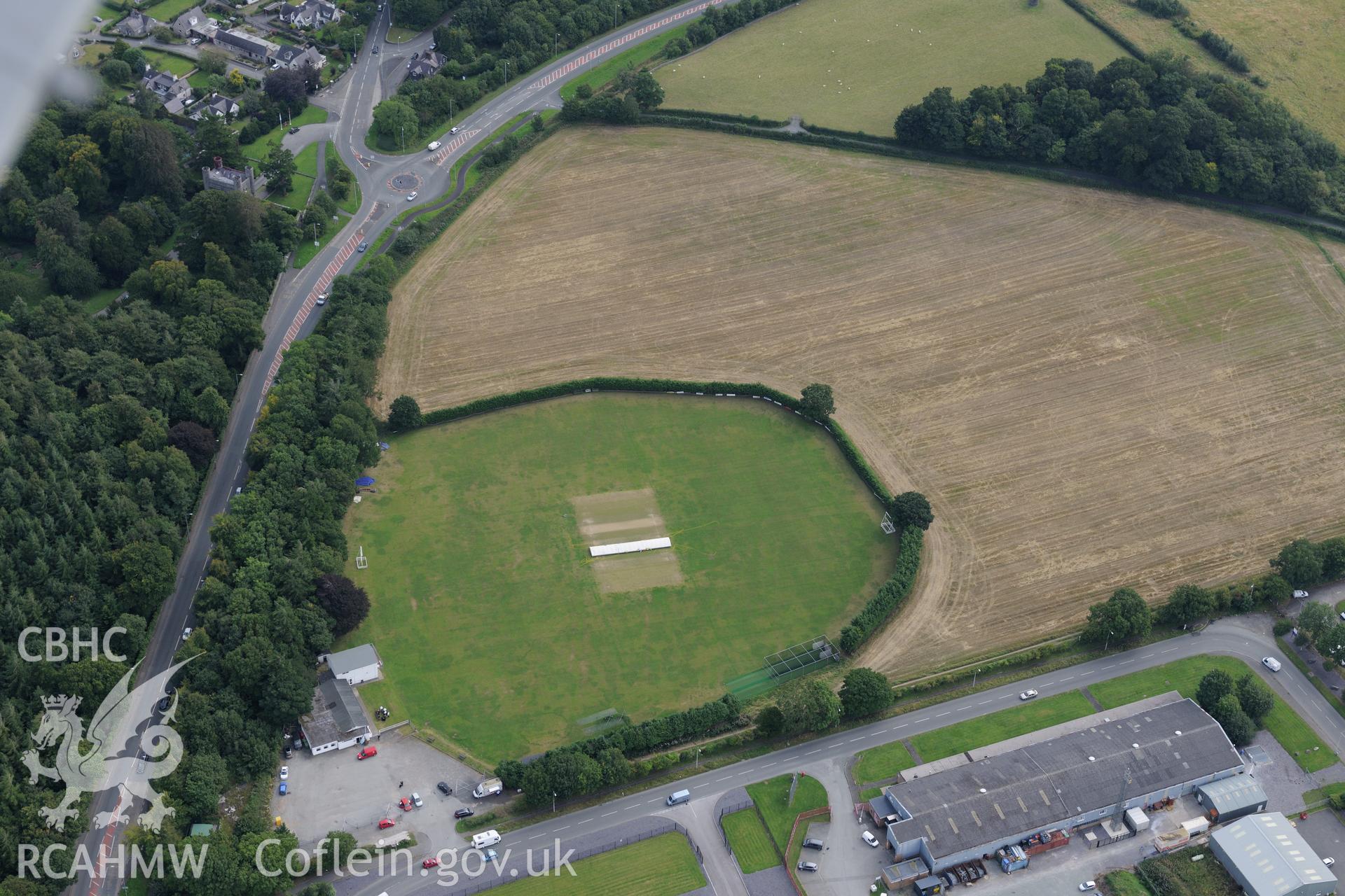 Llandegai henge monuments and cursus, Llandygai. Oblique aerial photograph taken during the Royal Commission's programme of archaeological aerial reconnaissance by Toby Driver on 11th September 2015.