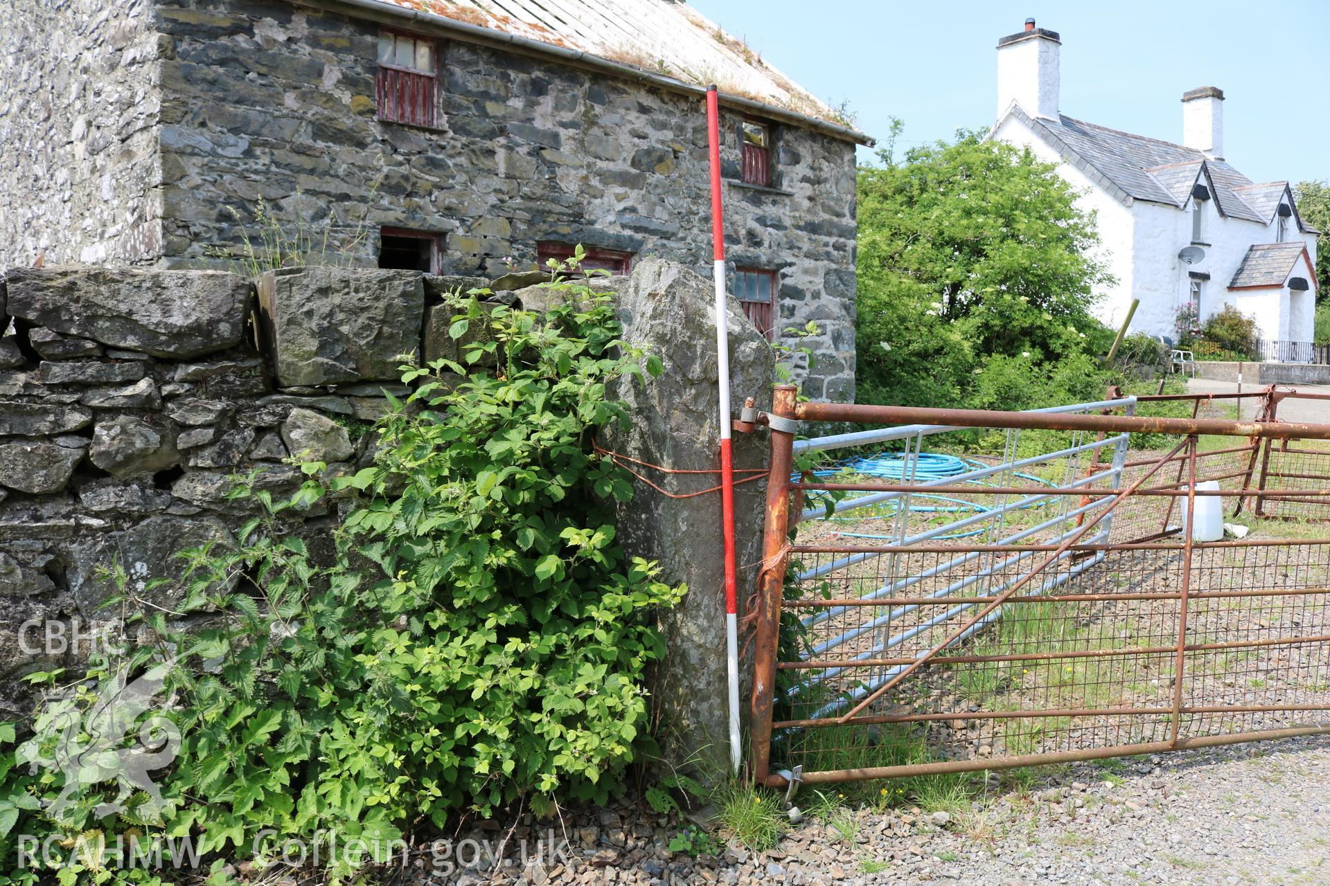 Photograph showing exterior view of 'granary', at Maes yr Hendre, taken by Dr Marian Gwyn, 6th July 2016. (Original Reference no. 0197)