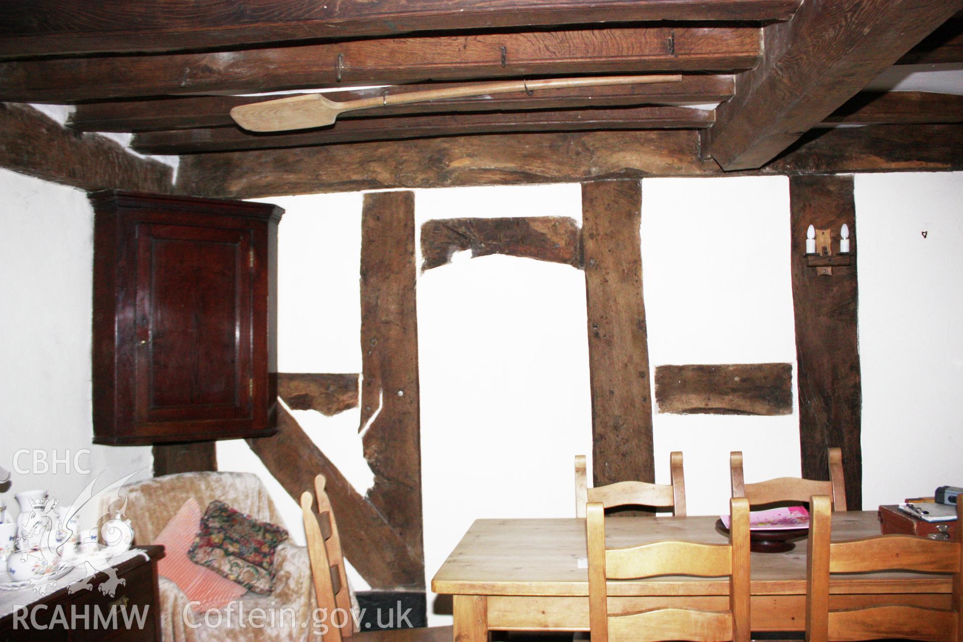 Interior view of wooden beams and joists at Glanhafon-Fawr Farmhouse. Photographic survey of Glanhafon-Fawr Farmhouse conducted by Geoff Ward on 4th November 2010.