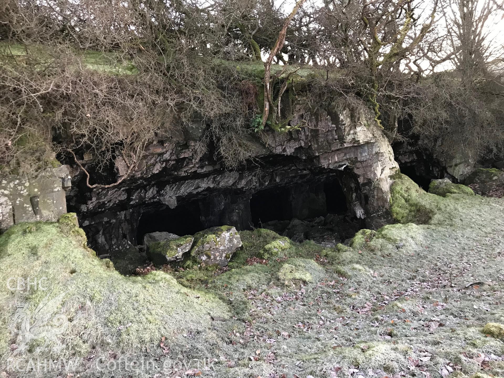 Detailed view showing the exterior of Craig y Fron stone quarry, Bala. Colour photograph taken by Paul R. Davis on 2nd January 2019.
