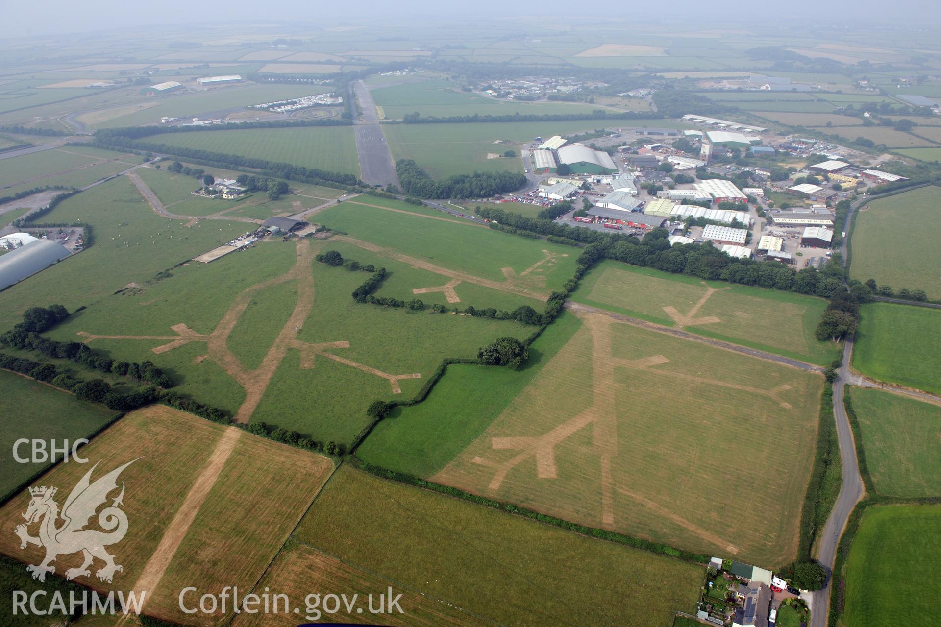 Royal Commission aerial photography of parchmarks at Llandow Airfield recorded during drought conditions on 22nd July 2013.