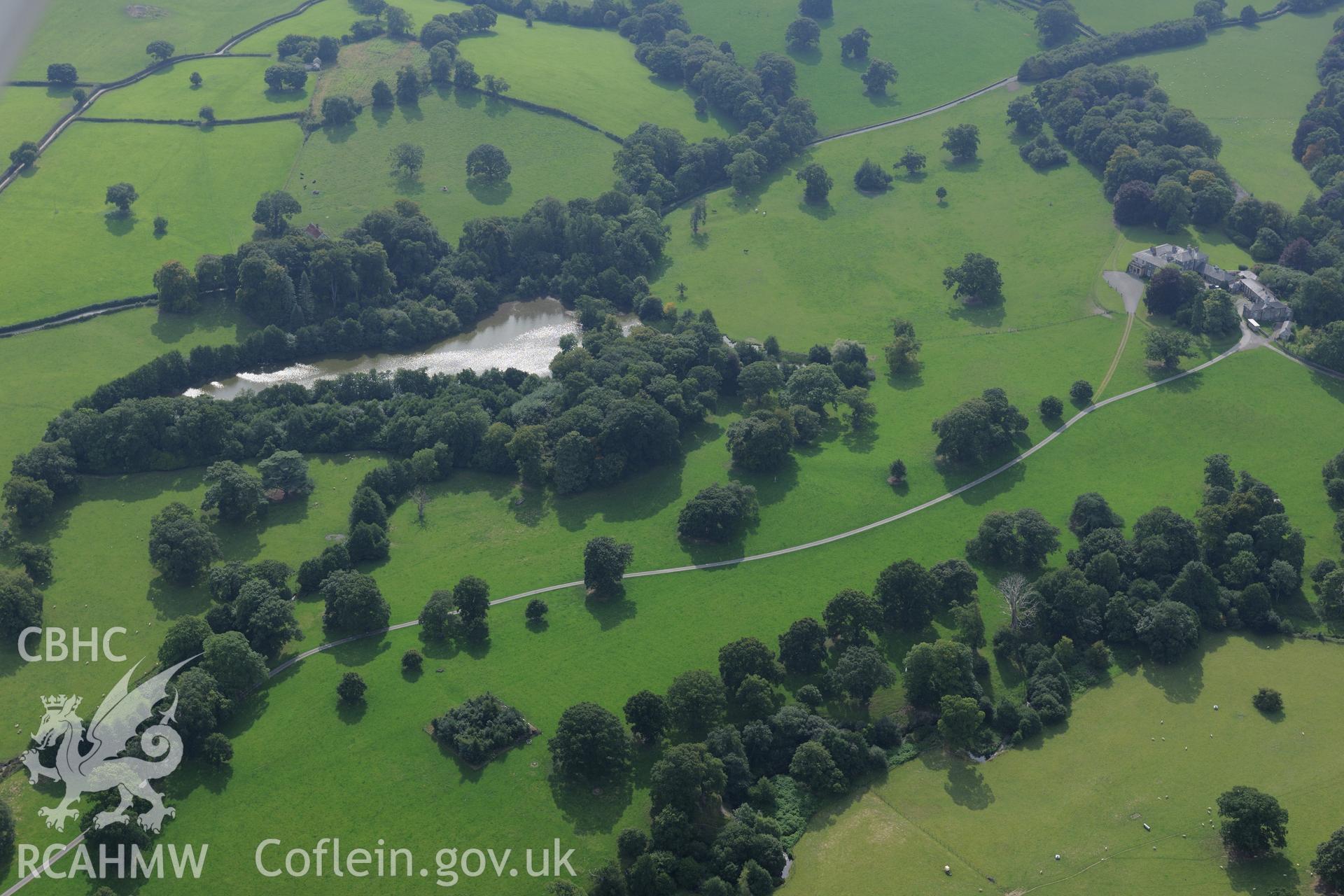 Coed Coch house, garden, and outbuildings, Dolwen, near Abergele. Oblique aerial photograph taken during the Royal Commission's programme of archaeological aerial reconnaissance by Toby Driver on 11th September 2015.