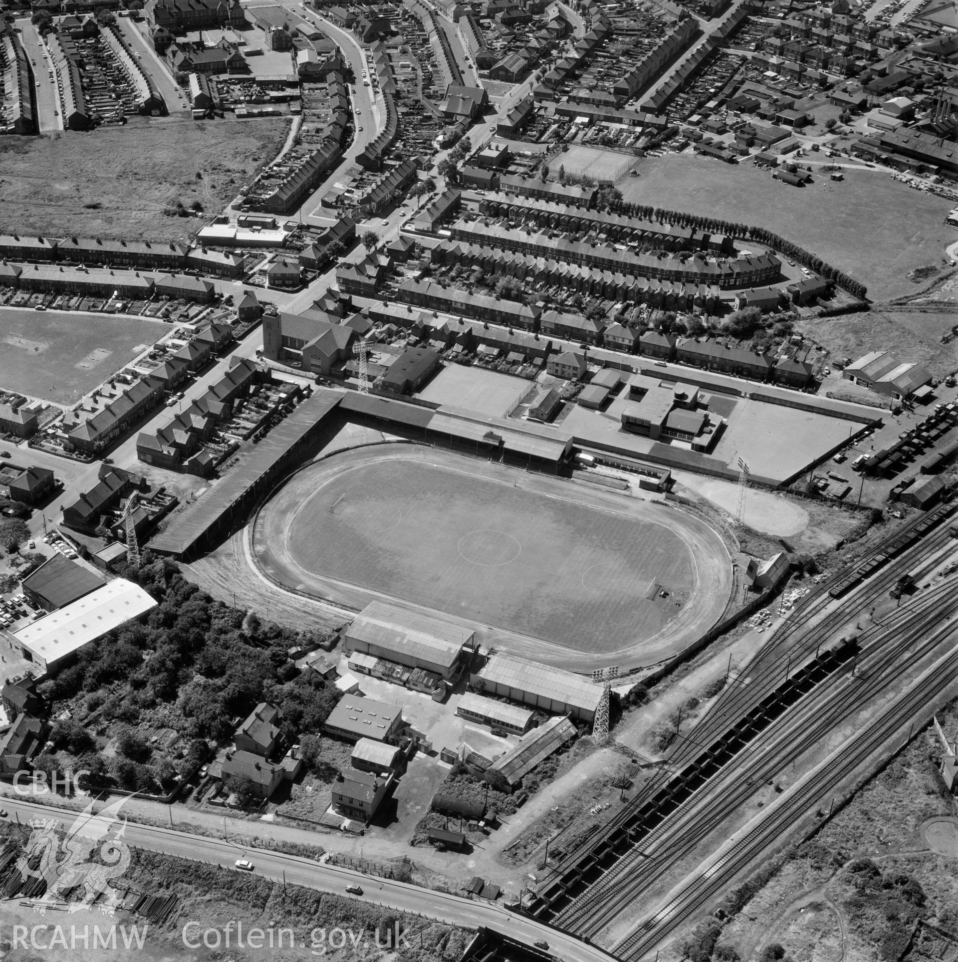 Digital copy of a black and white oblique aerial photograph showing Somerton Park, Newport, taken by Aerofilms Ltd, 1966.