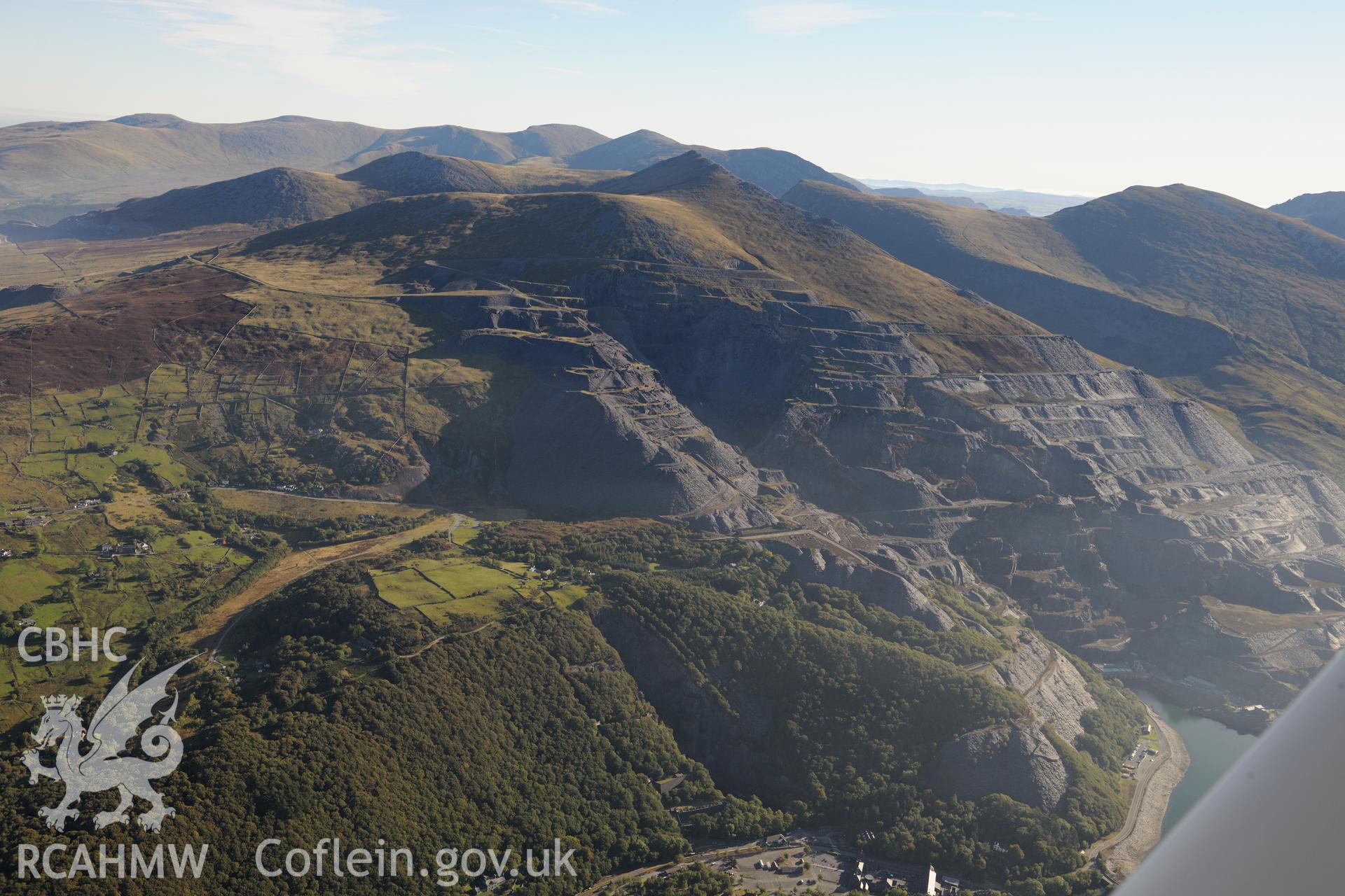 Dinorwic slate quarry, near Llanberis. Oblique aerial photograph taken during the Royal Commission's programme of archaeological aerial reconnaissance by Toby Driver on 2nd October 2015.