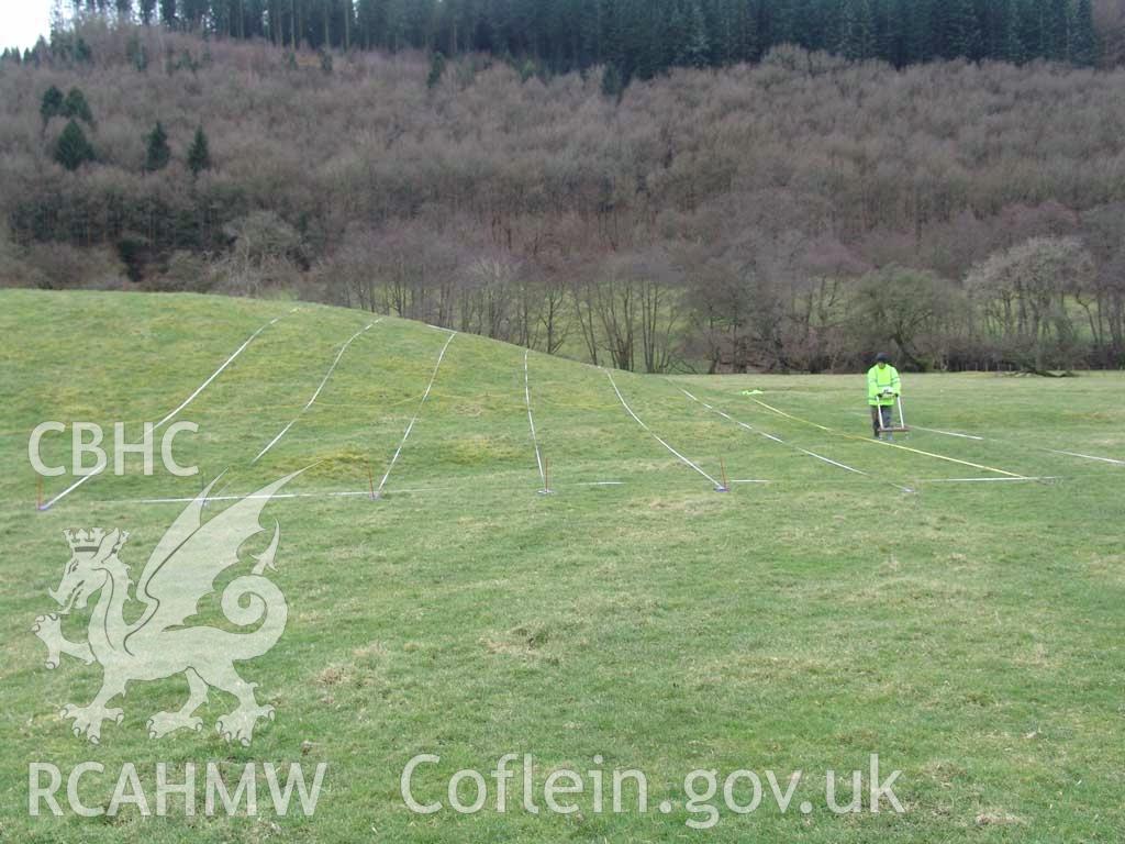 Digital colour photograph of archaeological investigations at Pilleth battlefield. From report no. 1048 - Pilleth battlefield, part of the Welsh Battlefield Metal Detector Survey, carried out by Archaeology Wales.