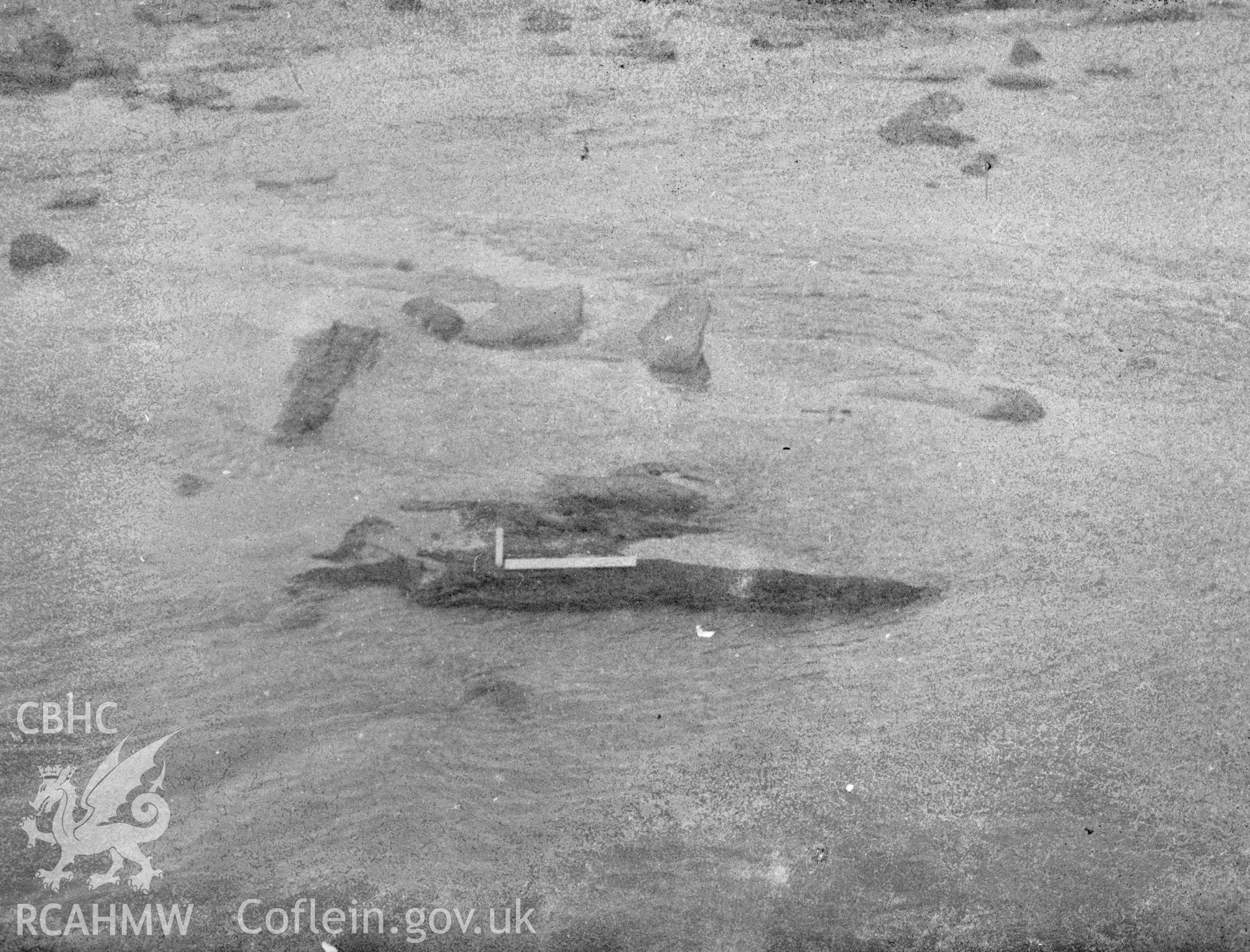Digital copy of a nitrate negative showing submerged forest at Wiseman's Bridge, Pembrokeshire, taken by H. Collin Bowen c.1967.