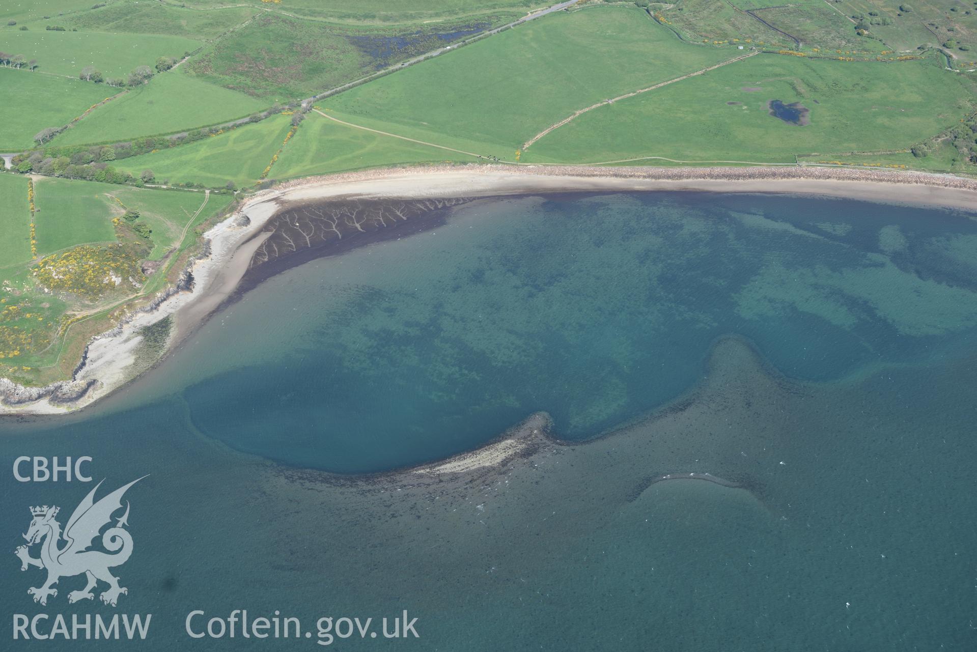 Aerial photography of Carreg y Defaid taken on 3rd May 2017.  Baseline aerial reconnaissance survey for the CHERISH Project. ? Crown: CHERISH PROJECT 2017. Produced with EU funds through the Ireland Wales Co-operation Programme 2014-2020. All material made freely available through the Open Government Licence.