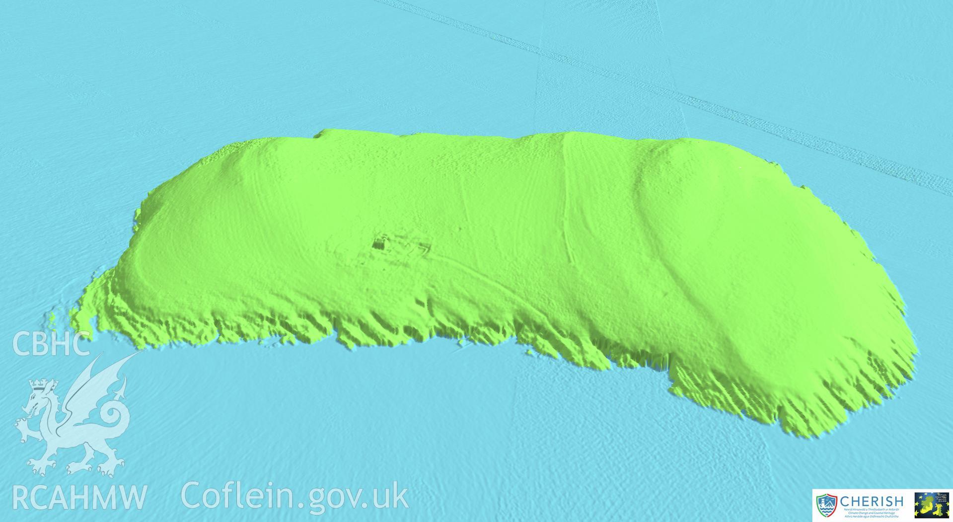 Ynysoedd Tudwal (St. Tudwal?s Islands). Airborne laser scanning (LiDAR) commissioned by the CHERISH Project 2017-2021, flown by Bluesky International LTD at low tide on 24th February 2017. View showing the east island facing south-west.