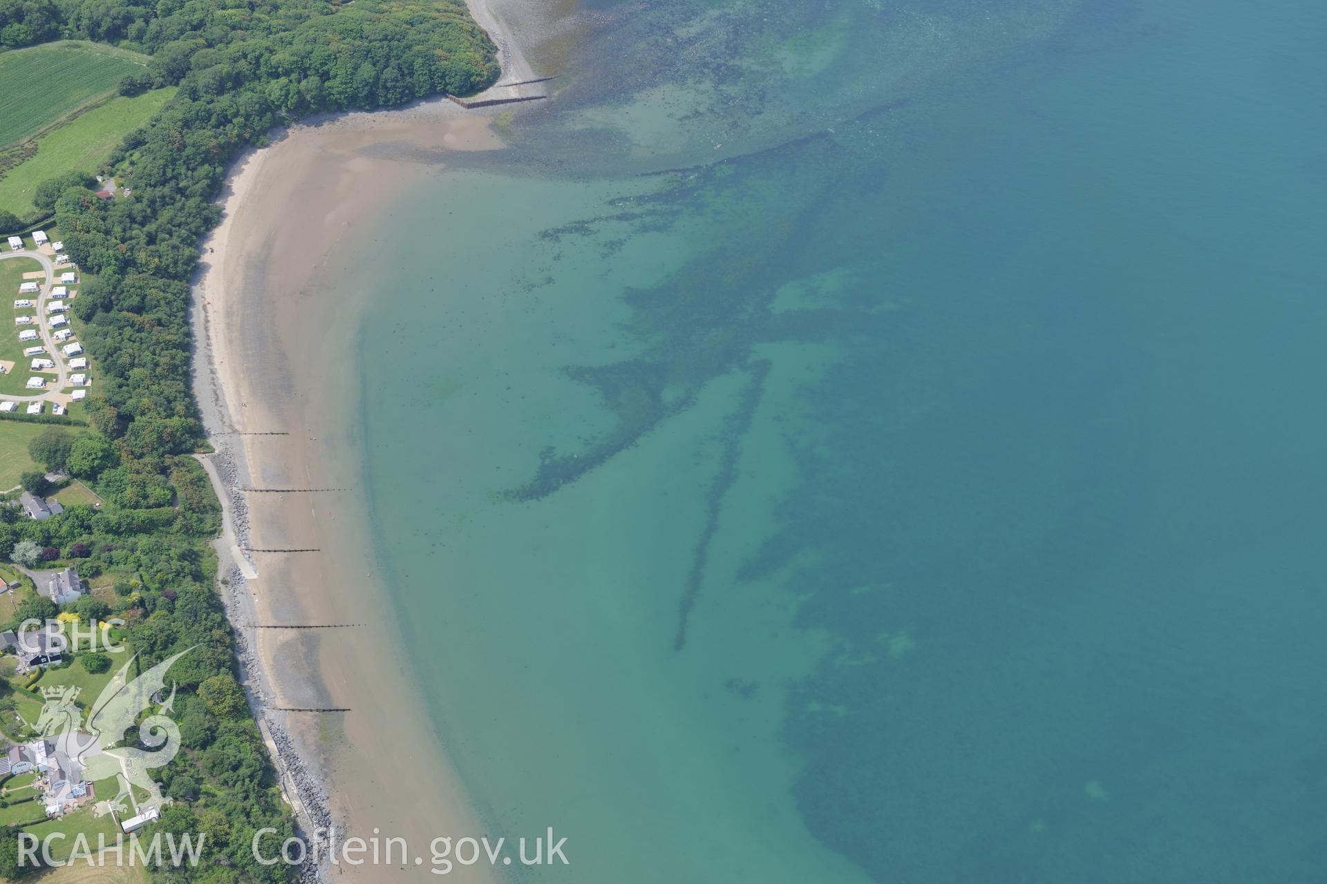 Cei-Bach fish trap complex, Newquay. Oblique aerial photograph taken during the Royal Commission?s programme of archaeological aerial reconnaissance by Toby Driver on 12th July 2013.